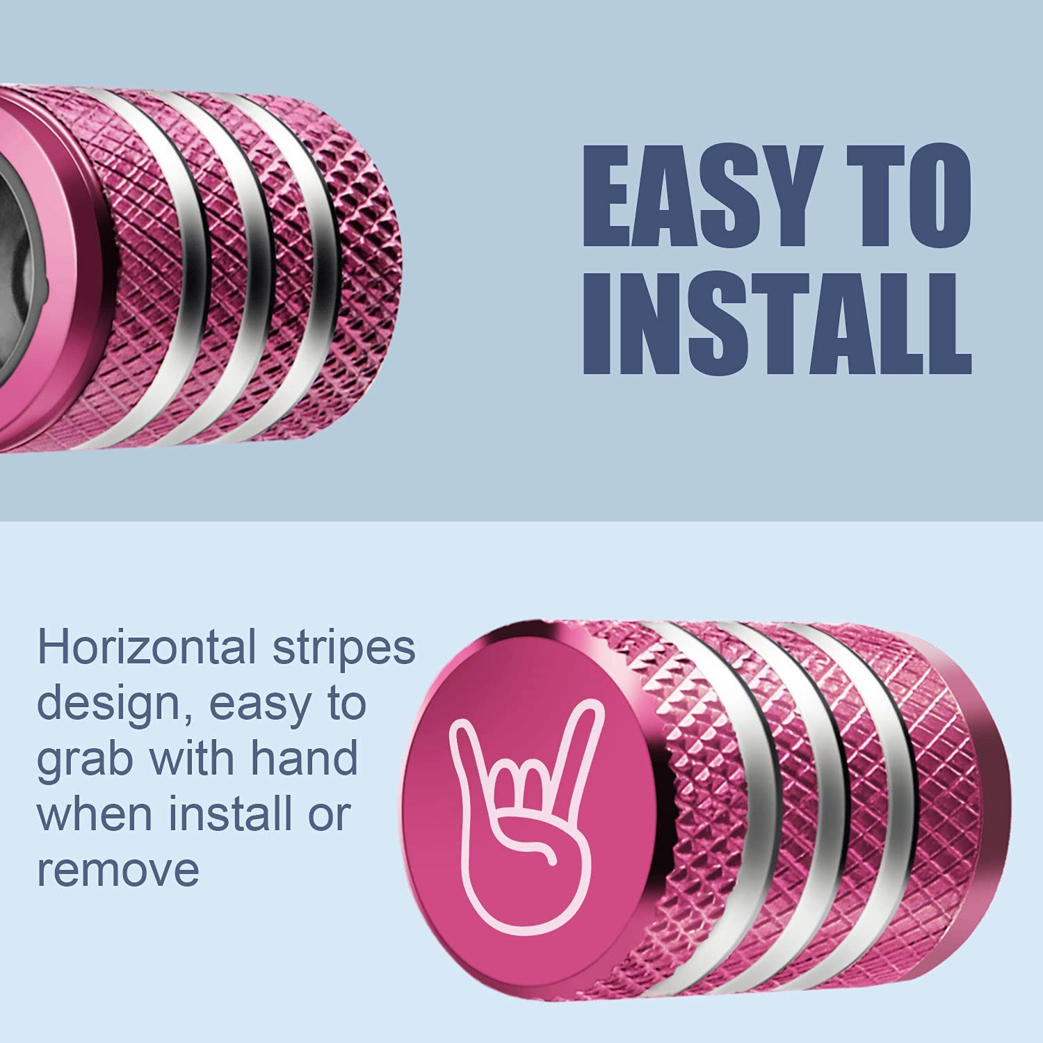 Tire Valve Stem Cap Cover - (5 Pack) Tire Air Cap Metal With Plastic Liner Corrosion Resistant Leak-Proof Rock And Roll For Car Truck Motorcycle Bike Pink