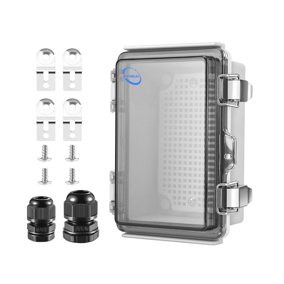 Rthieai Waterproof Outdoor Ip67 Junction Box (5.9'X3.9'X2.8') With Mounting Plate, Hinged Clear Cover And Wall Brackets - Weatherproof Abs Plastic Electrical Enclosure For Diy Projects (150X100X70Mm)