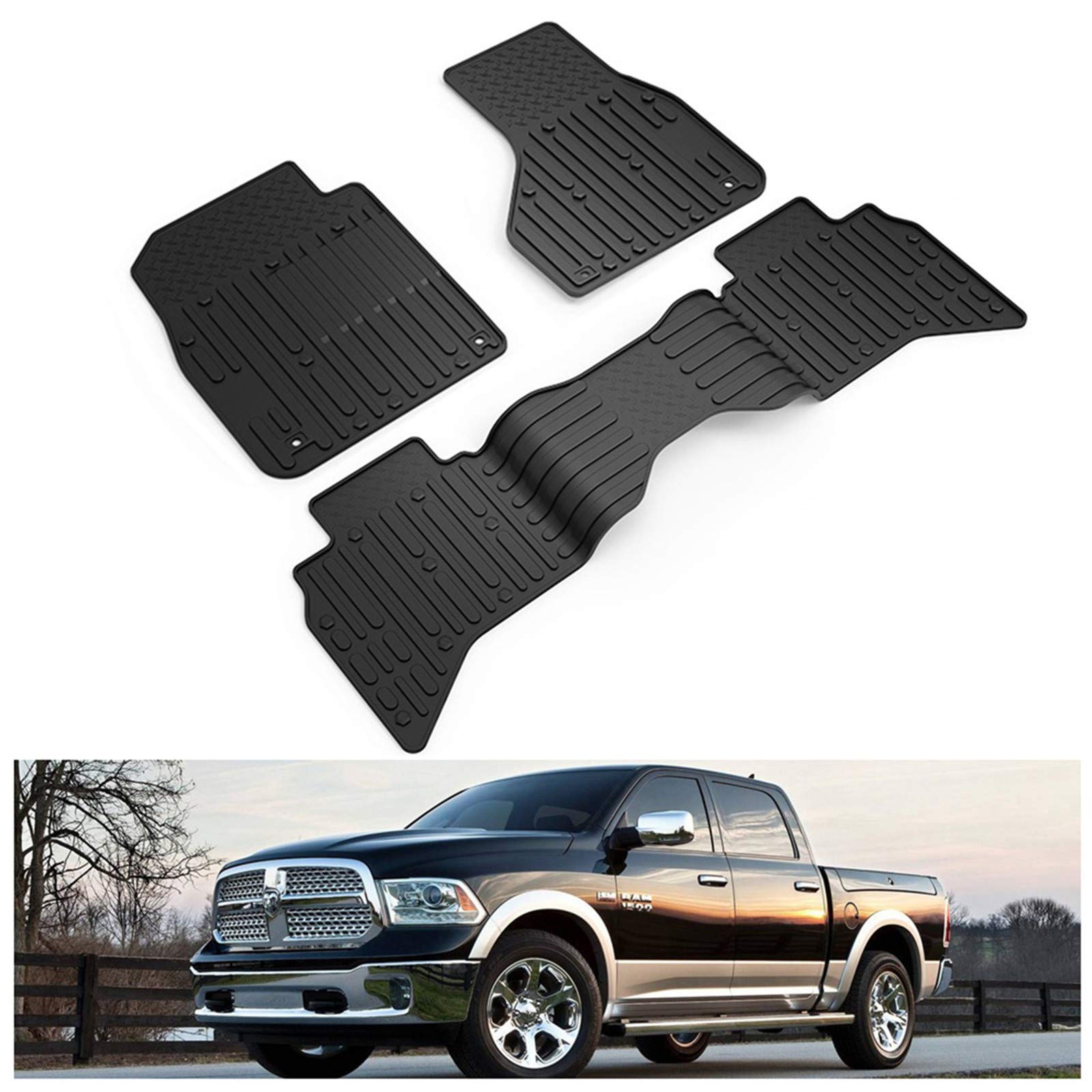Kiwi Master Floor Mats For 2009-2018 Dodge Ram 1500 Quad Cab, 2019-2024 Ram 1500 Classic Quad Cab Front & 2Nd Row Seat All Weath