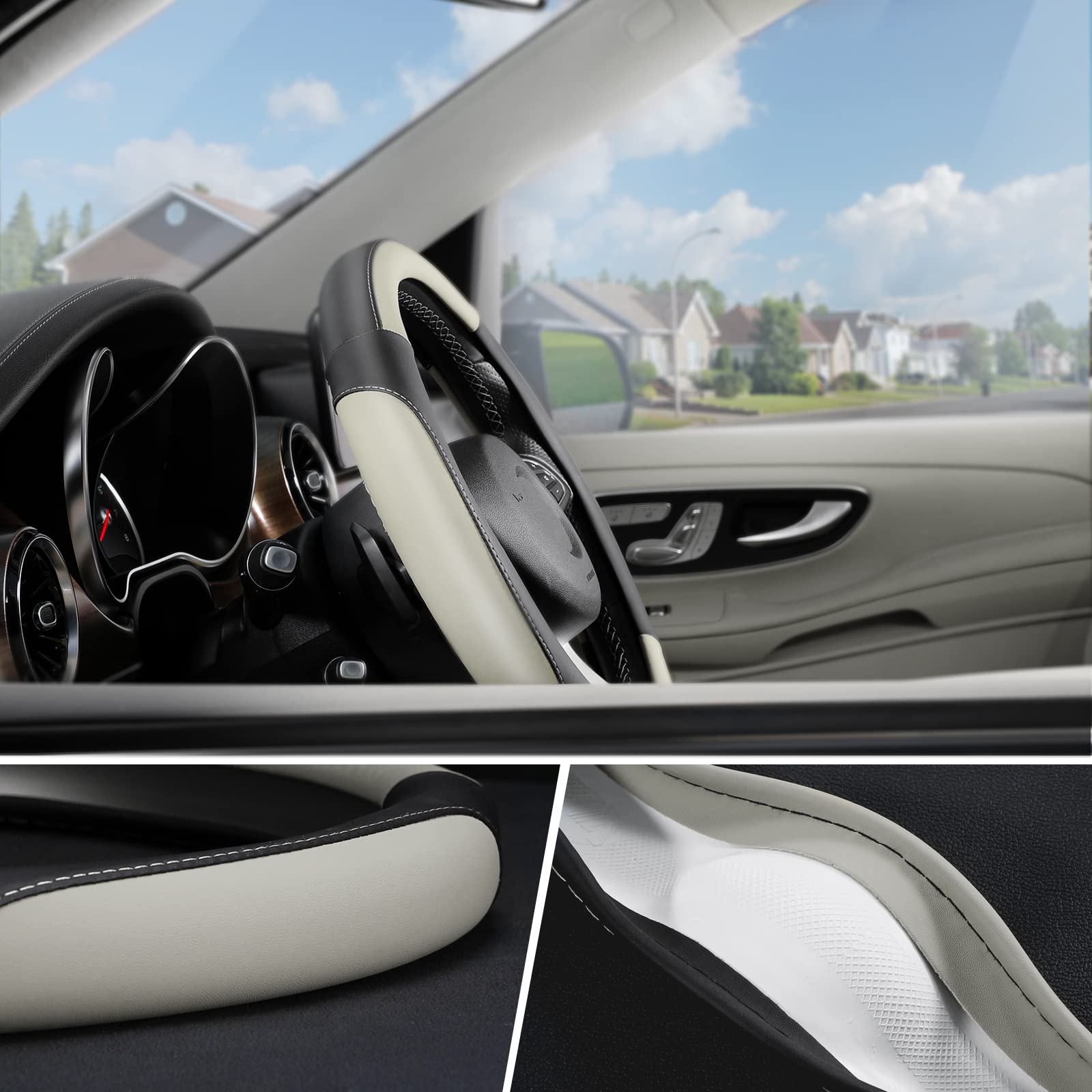 SEG Direct Car Steering Wheel Cover for All Standard-Size Steering Wheels with 14 1/2 inches - 15 inches Outer Diameter, Gray Mi