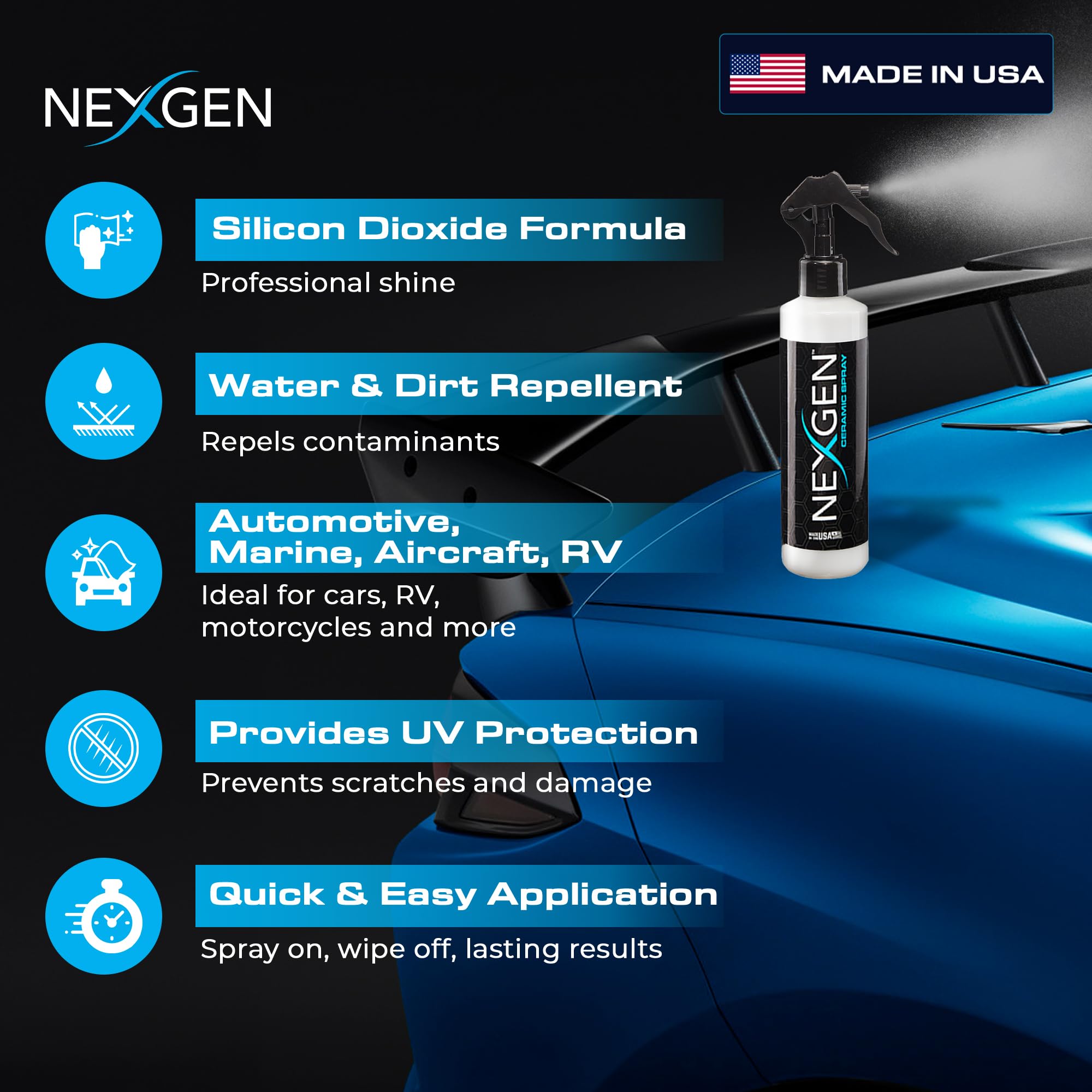 Nexgen Ceramic Spray - Professional-Grade Sealant for Cars, RVs, Boats - 8oz Bottle, Easy Application, Durable Ceramic Protection