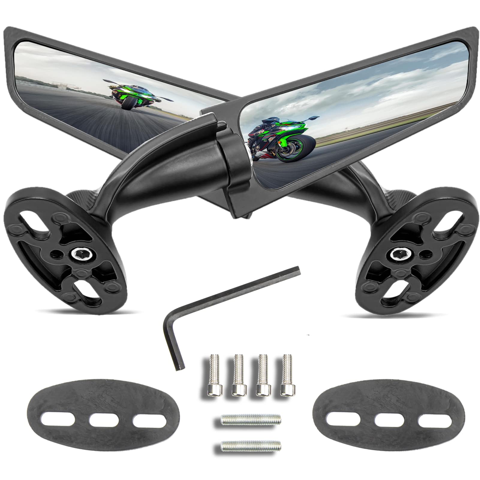 2024 Latest Motorcycle Wing Mirrors Compatible with Ninja 400 Mirrors Honda Kawasaki Suzuki Motorcycle Rearview Mirrors w/Adjust