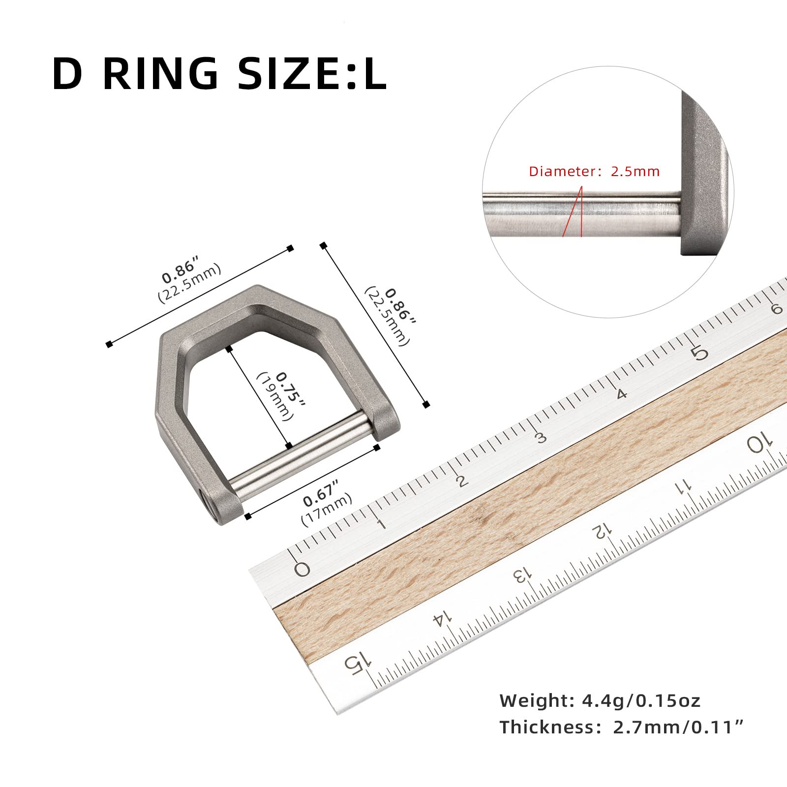 MecArmy CH2 Titanium D Shape Key Ring - Stonewashed Large Utility Keyring with Screw Shackle for Everyday Carry & Keychain Accessories
