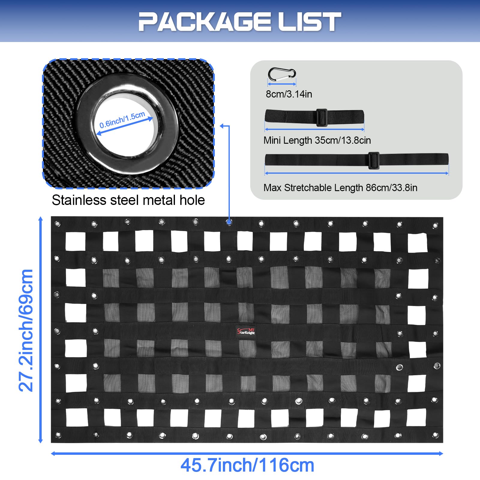 StarknightMT UTV Cargo Net -StarknightMT Universal UTV Bed Net with Adjustable Straps Compatible with Polaris Ranger General Can