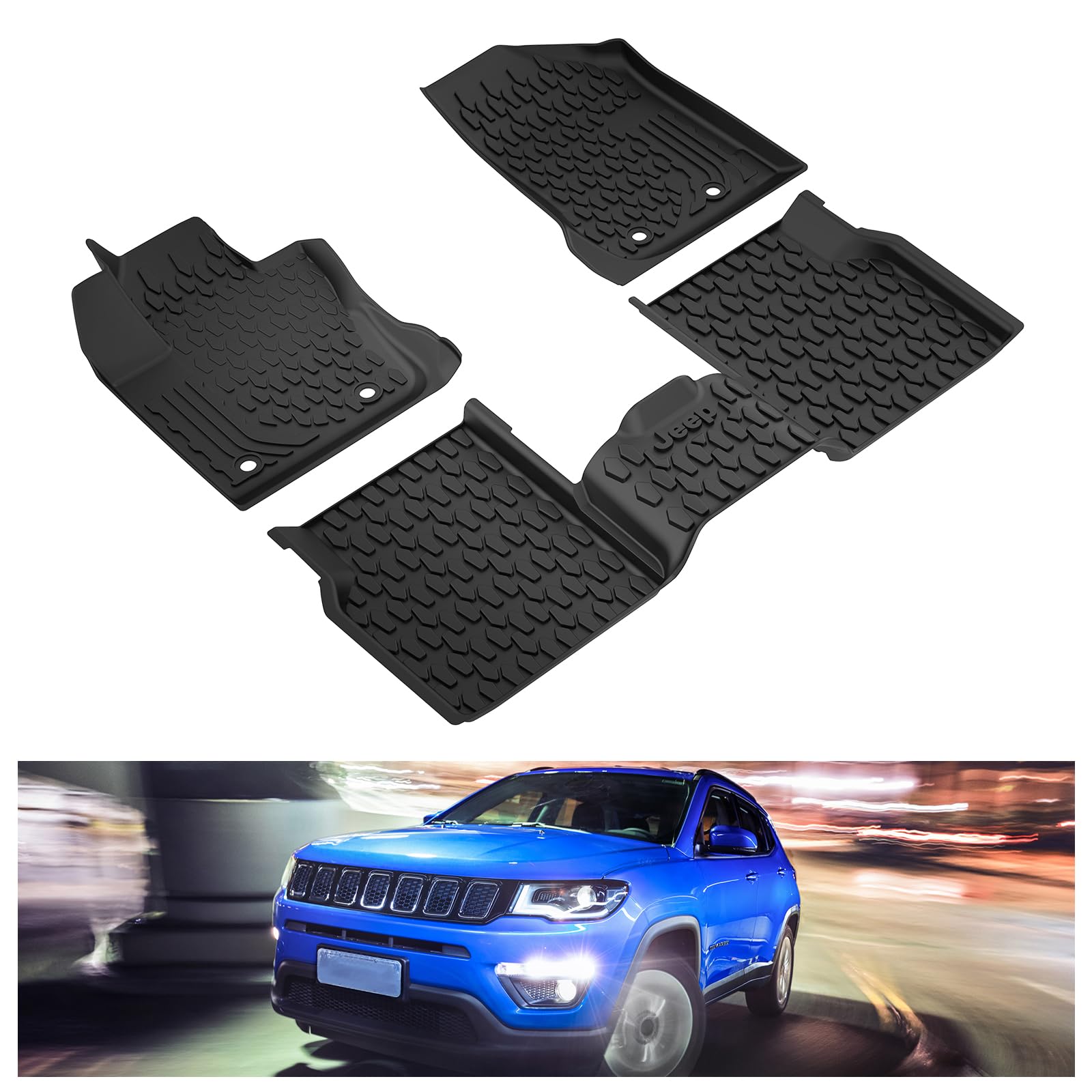 Kiwi Master Floor Mats For 2017-2025 Jeep Compass Oem Replacement 82214651 All Weather Mat Front Rear 2 Row Seat Tpe Slush Liner