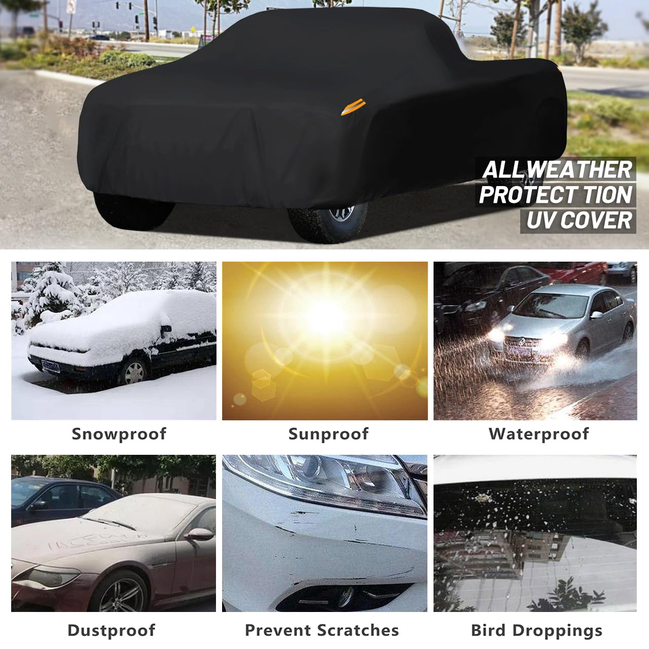 Mornyray Waterproof Car Cover All Weather Snowproof Uv Protection Windproof Outdoor Full Truck Cover, Universal Fit For (All Bla