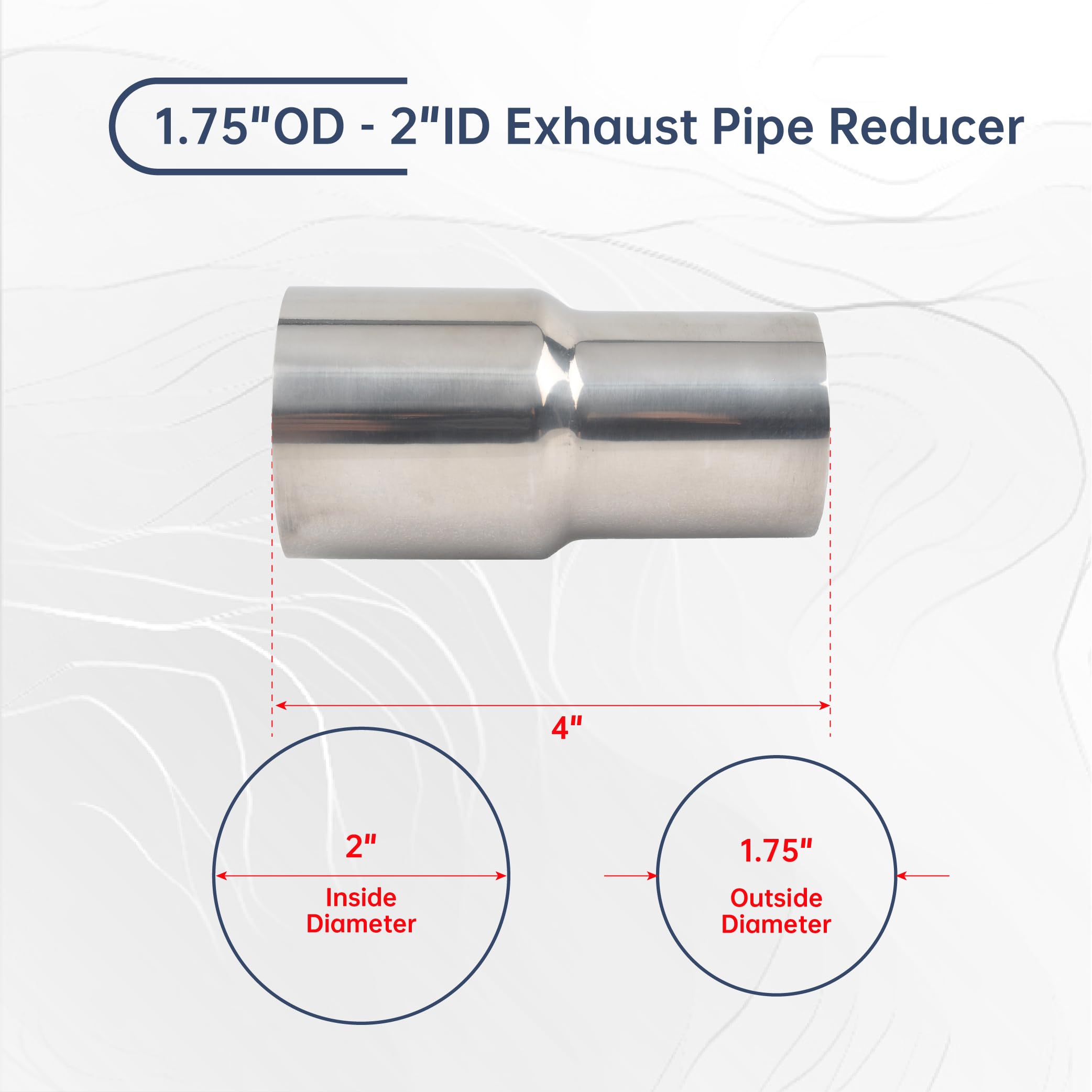 BATONECO 1.75 OD to 2 ID Exhaust Pipe Adapter Reducer - Polished Stainless Steel, 4 Length