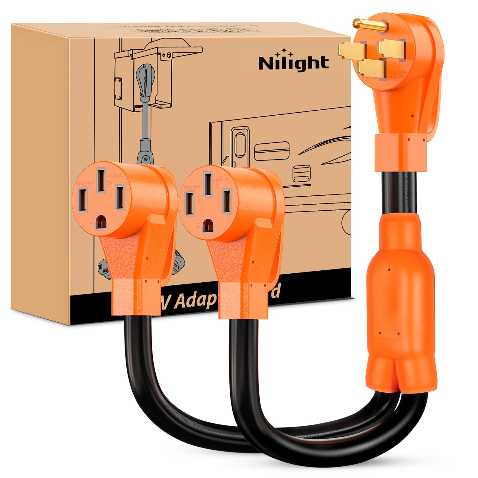 Nilight 50 Amp To 50 Amp Rv Y Splitter Adapter Cord 50A Male Plug To Two 50A Female Outlet Nema 14-50P 14-50R Pure Copper Stw 10