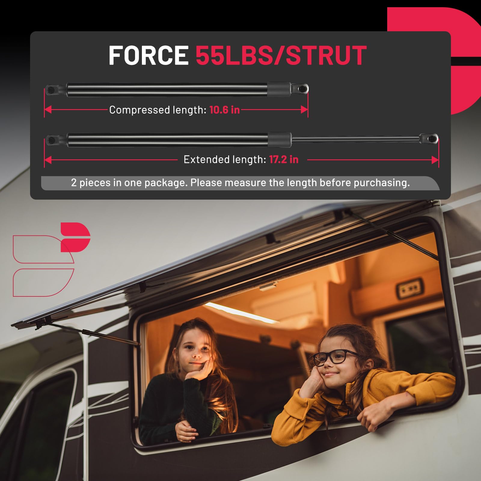 Bdfhyk C16-04445 17Inch 55Lbs (245N) Gas Strut For Are Atc Leer Camper Shell Awning Snugtop Topper Canopy Truck Cap Pickup Windo