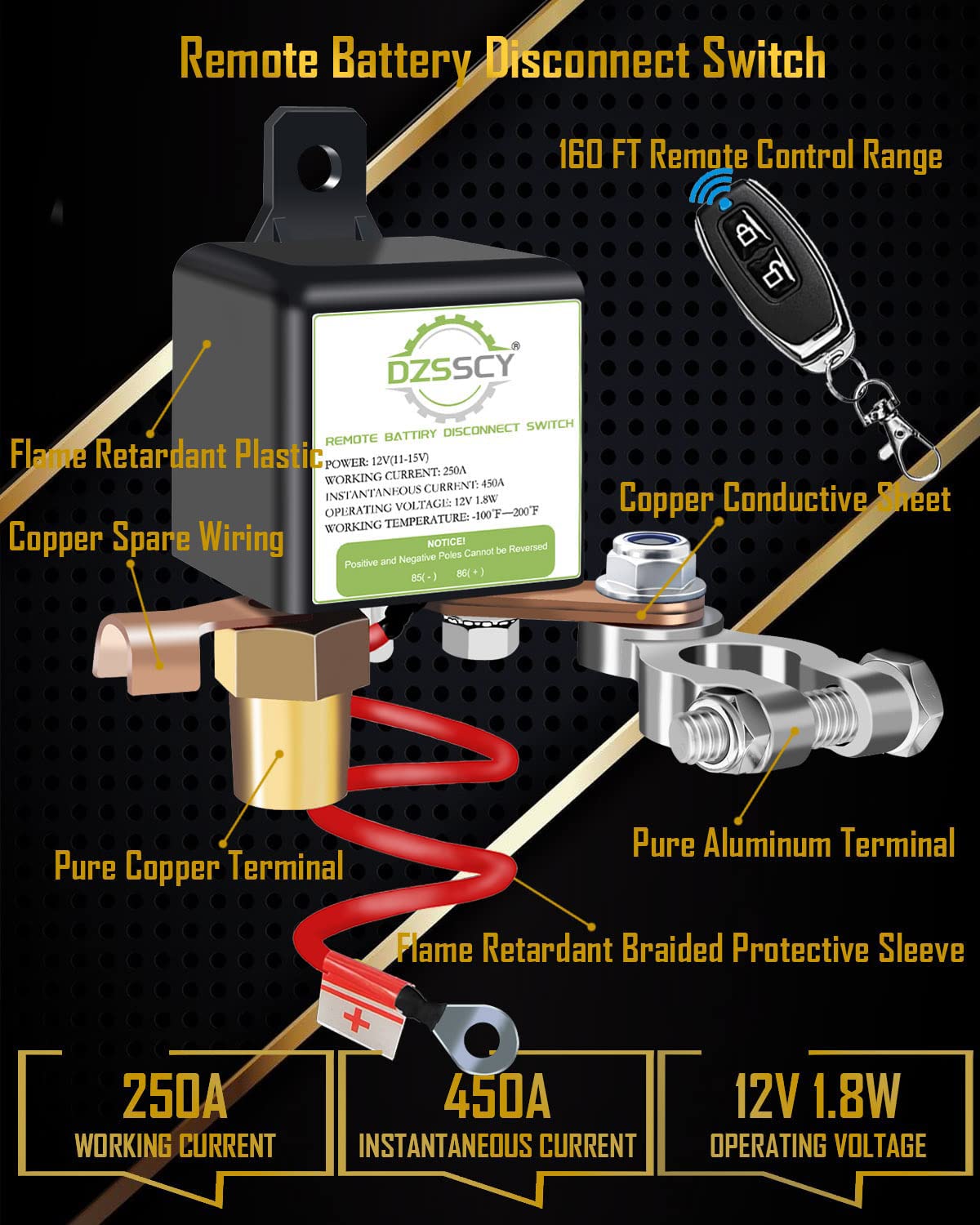 Remote Battery Disconnect Switch 12V, 250A, Prevent Battery Drain, Disconnect Negative Car Kill Switch Anti-Theft, Remote Batter