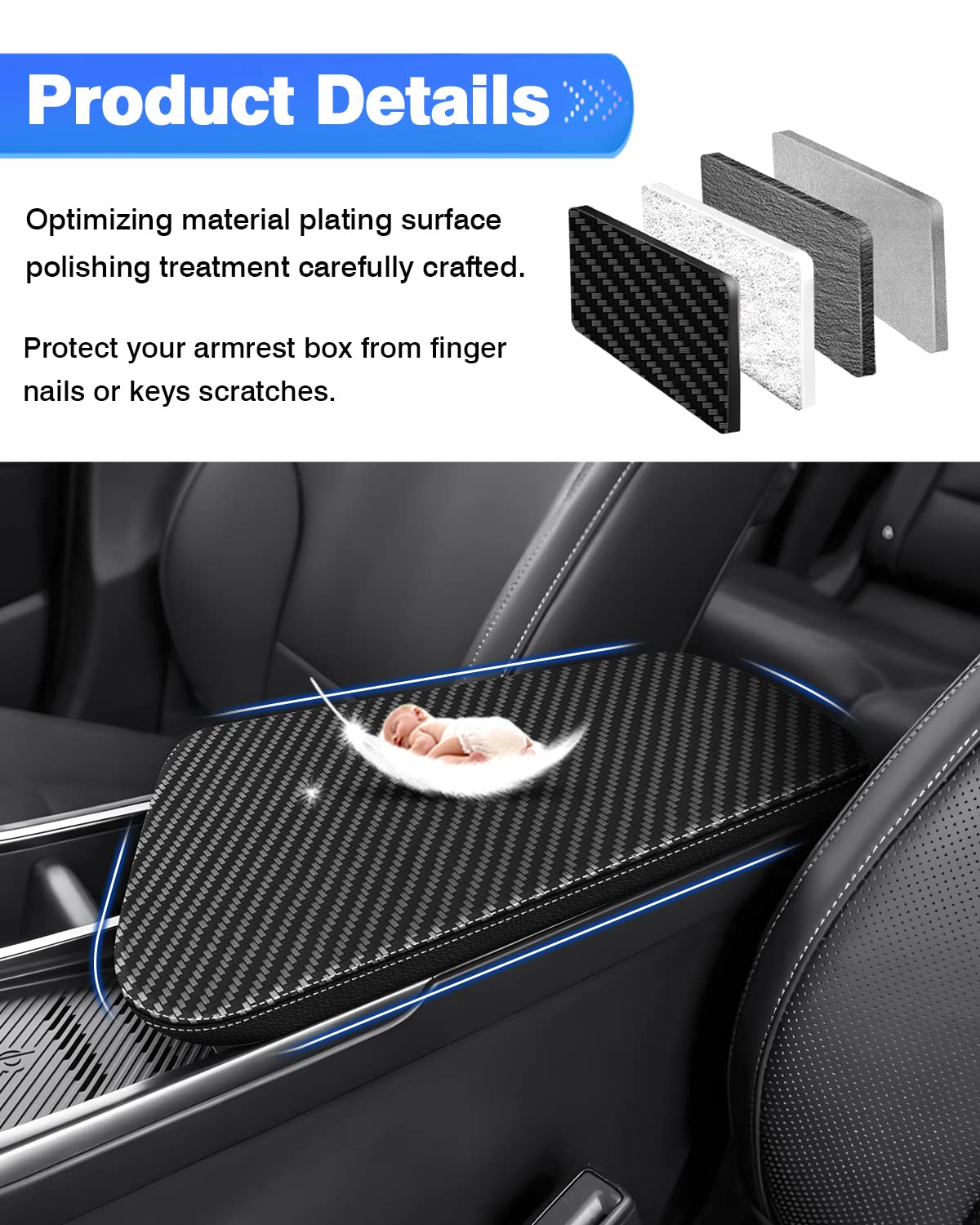Autorder Center Console Cover For Kia Forte 2019-2024 Accessories Carbon Fiber Armrest Cover Anti-Scratch Middle Console Pad Leather Armrest Protector