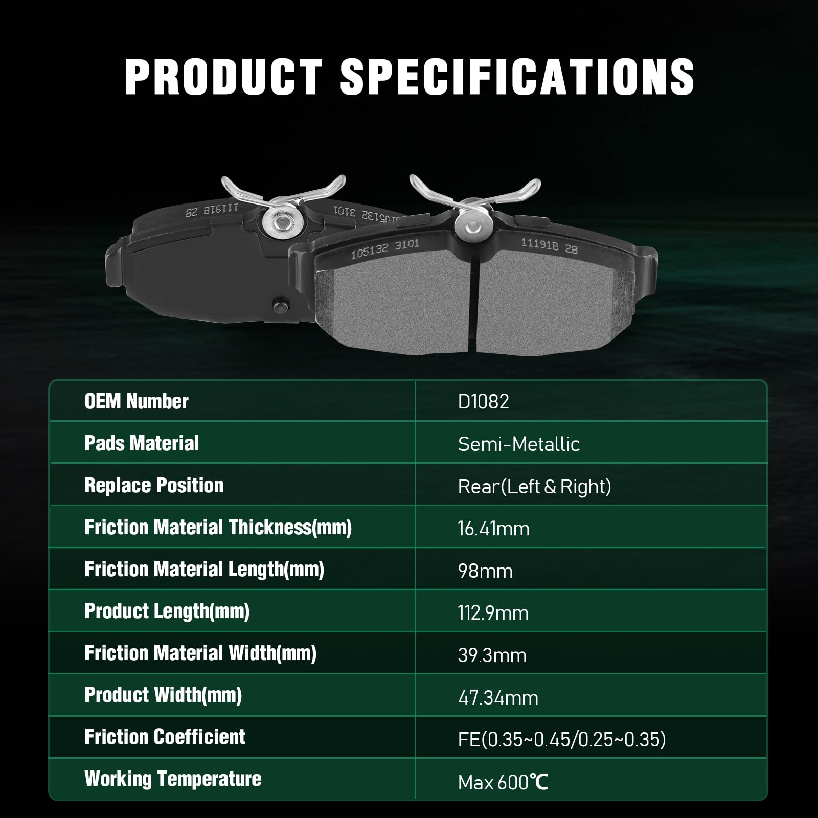 Automuto D1081 & D1082 Ceramic Brake Pads Kits, Front Rear 8Pcs Brake Pads Set Fit For 2005-2010 For Ford Mustang