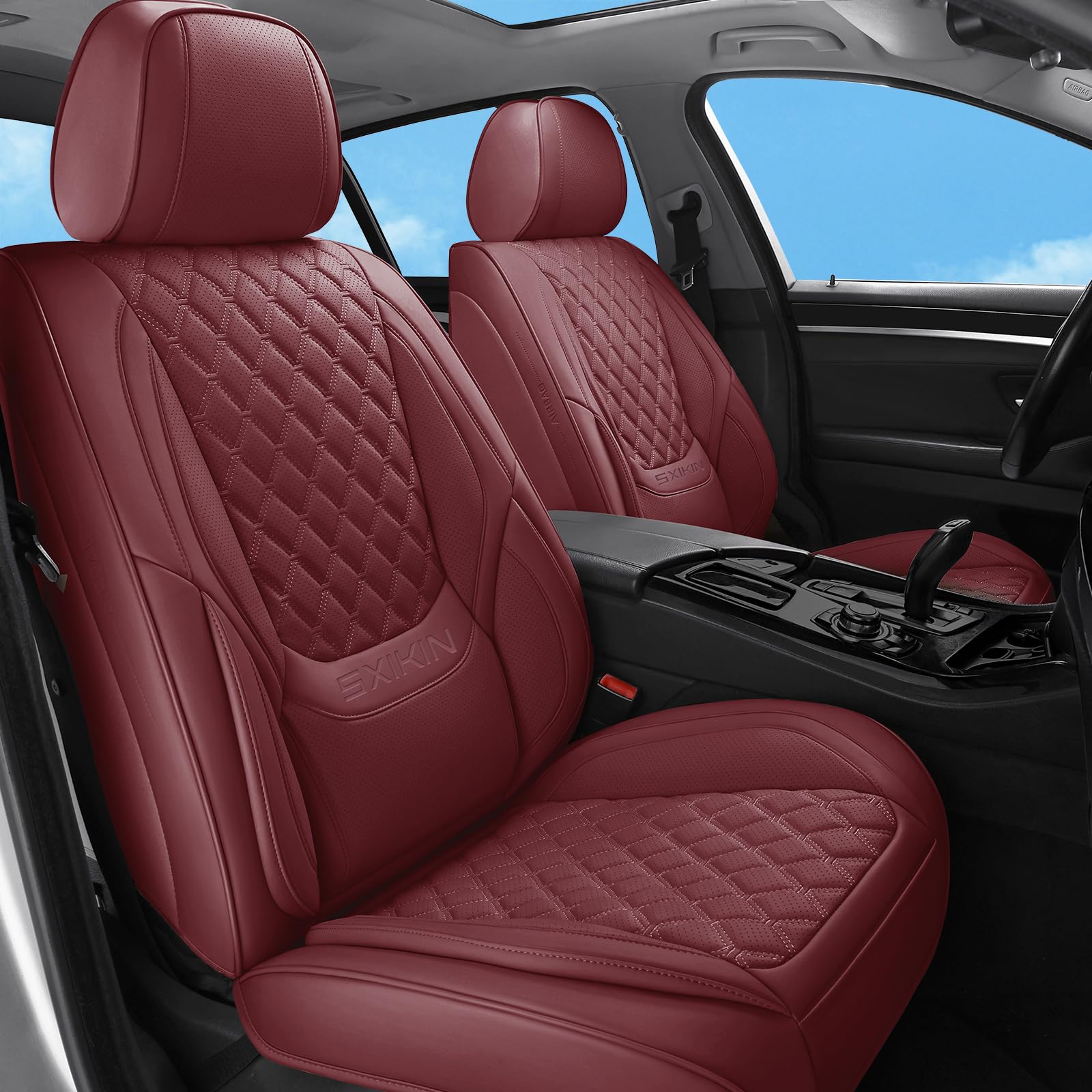 Sxikin Car Seat Covers Front Seats, Luxury Faux Leather Car Seat Covers Waterproof Non-Slip Seat Protector Universal Fit For Mos