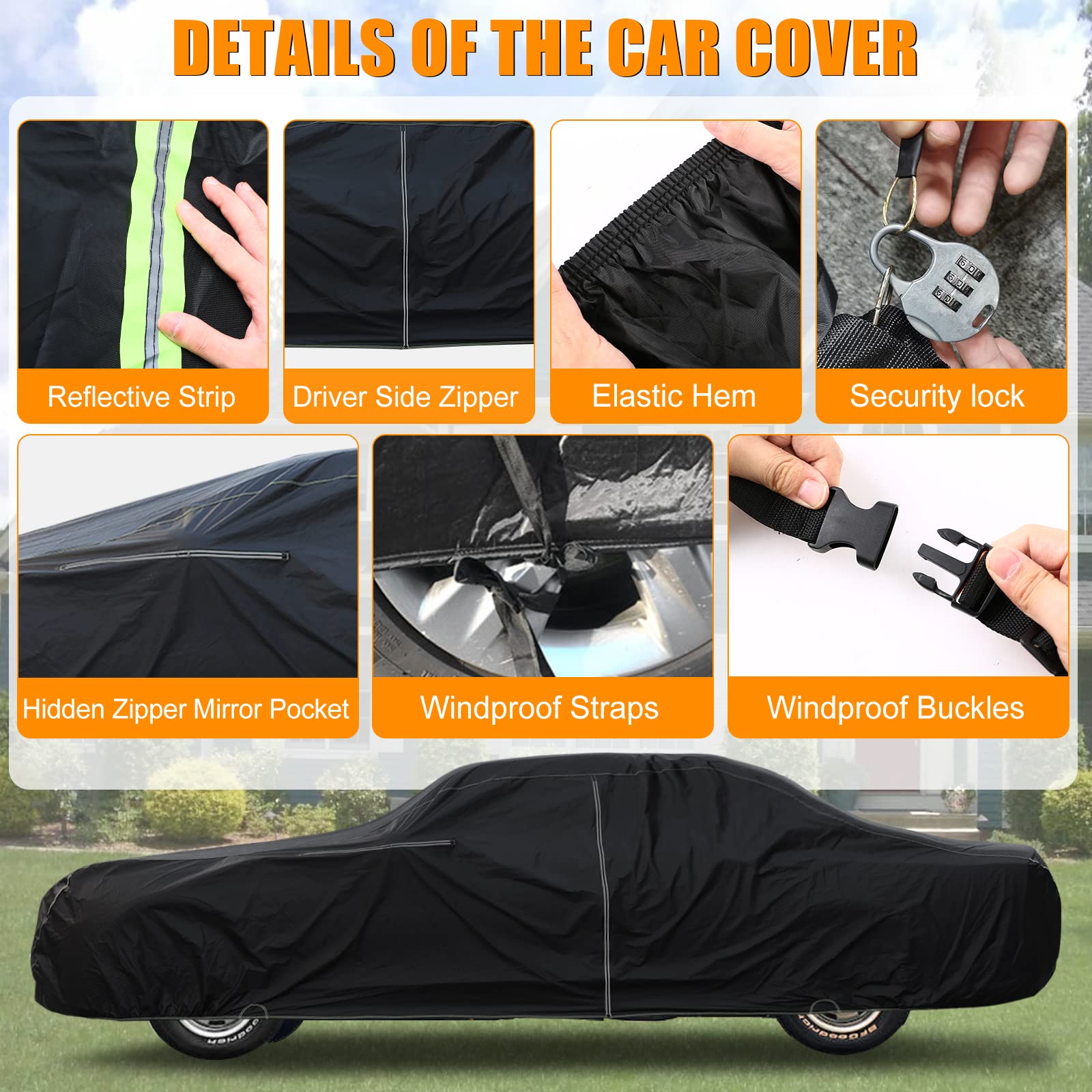 Waterproof Car Cover Replace For 1982-2002 Chevy Camaro, 6 Layers All Weather Car Cover With Zipper Door & Windproof Bands For S
