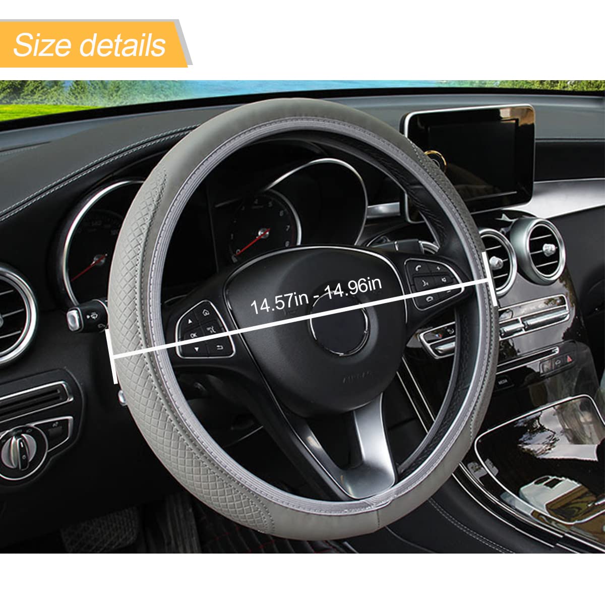 Leather Car Steering Wheel Cover, Anti-Slip Breathable Microfiber Leather Steering Wheel Protector For Women Men, Universal 15'' Elastic Soft Odorless, Car Accessories For Car, Truck, Suv (Gray)
