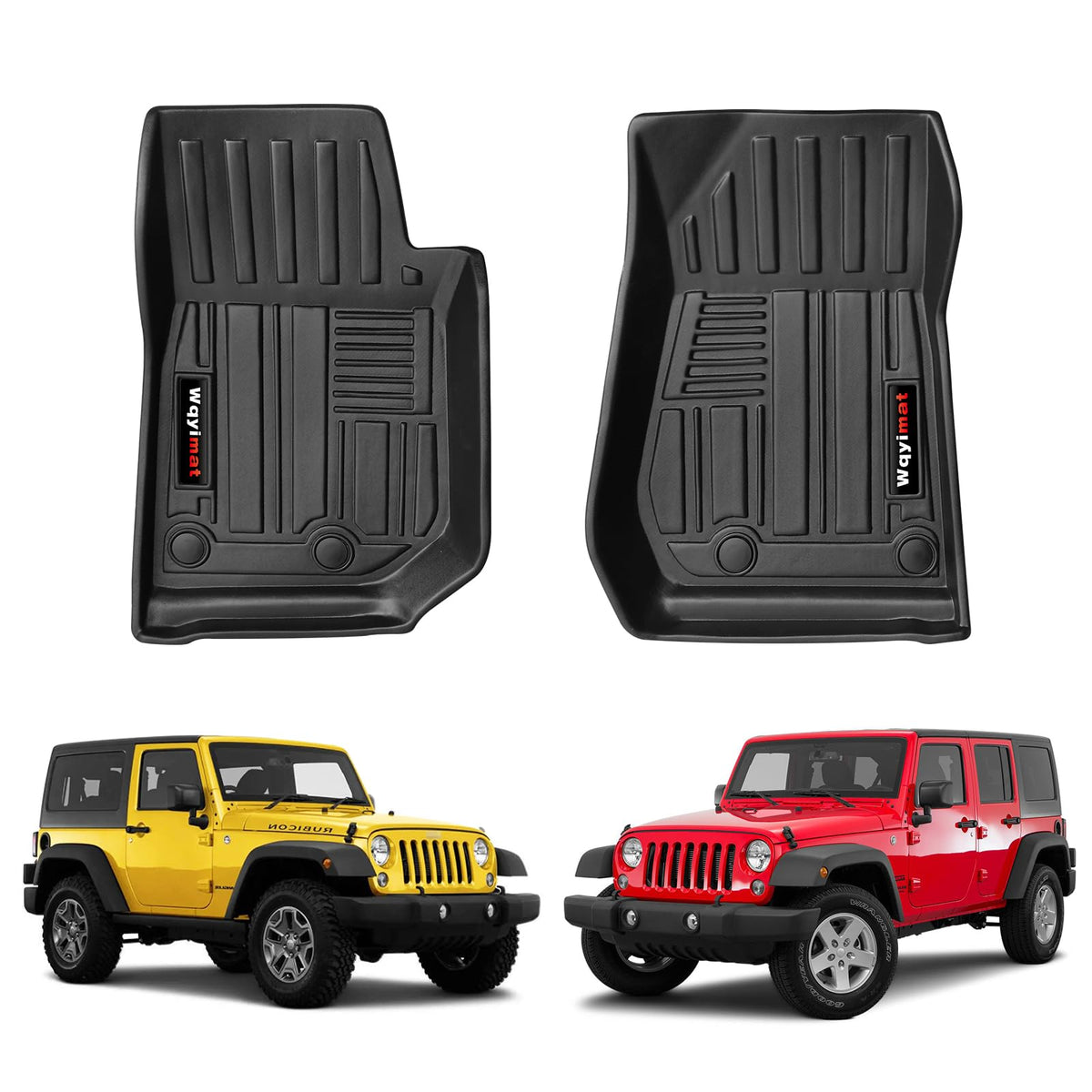 Wqyimat Custom for 2007-2018 Jeep Wrangler JK 4 Door 2 Door Floor Mats 2 Pcs All Weather TPE Rubber Protection Mat (for Jeep Wra
