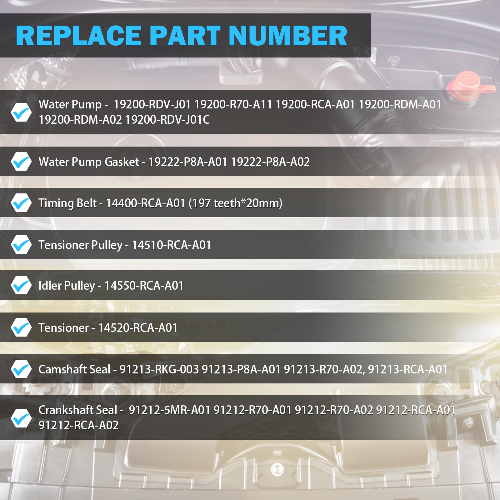 Timing Belt Kit with Water Pump for 3.0L 3.5L 3.7L 2003-2017 Honda Accord, Pilot, Odyssey, Ridgeline, Acura MDX, RDX, RL TL, TSX