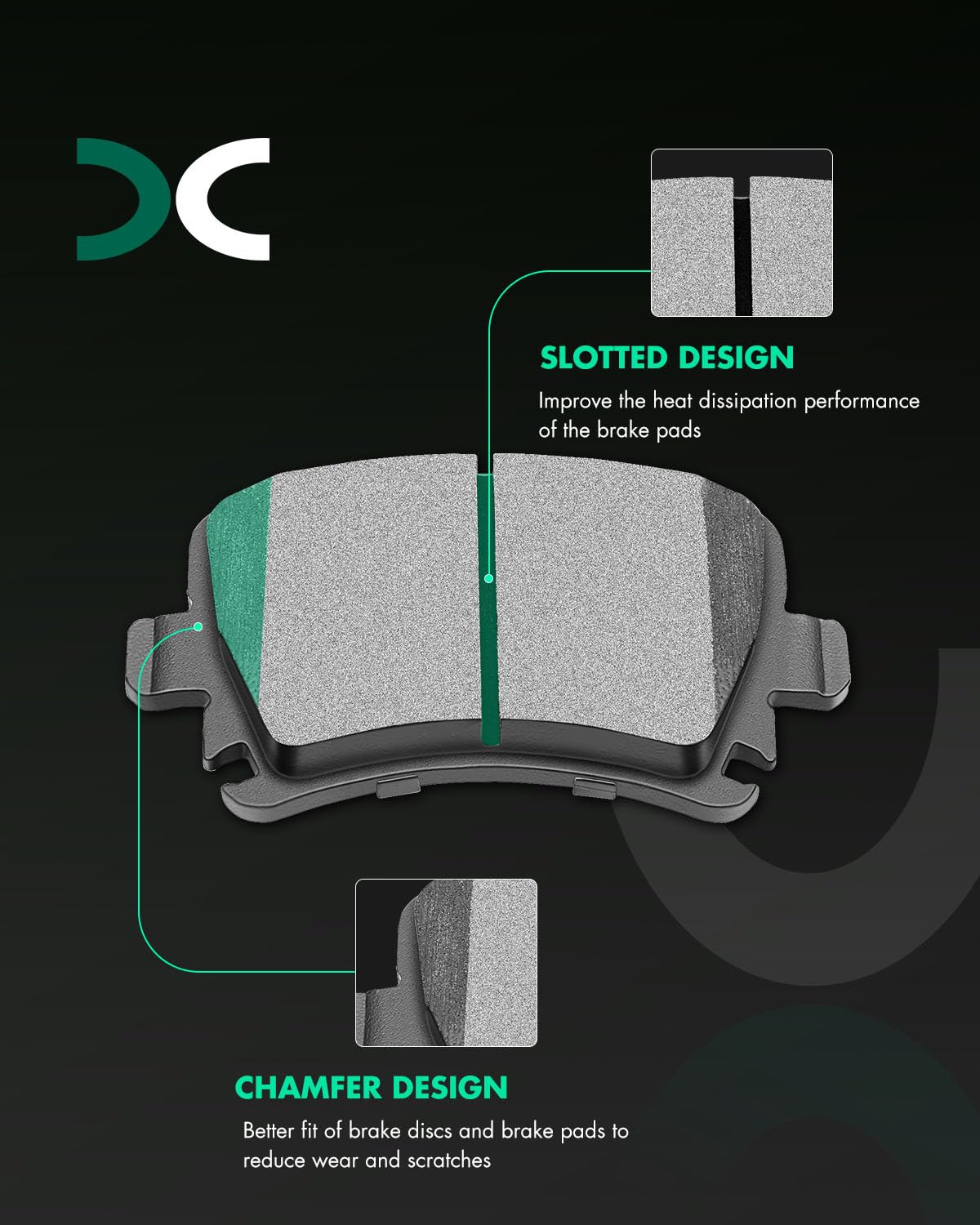 Scitoo D1108 Rear Ceramic Brake Pads Sets Fit For Audi A3/A3 Quattro/A4/A4 Quattro/A6/A6 Quattro/S6/Tt/Tt Quattro,For Vw Cc/For