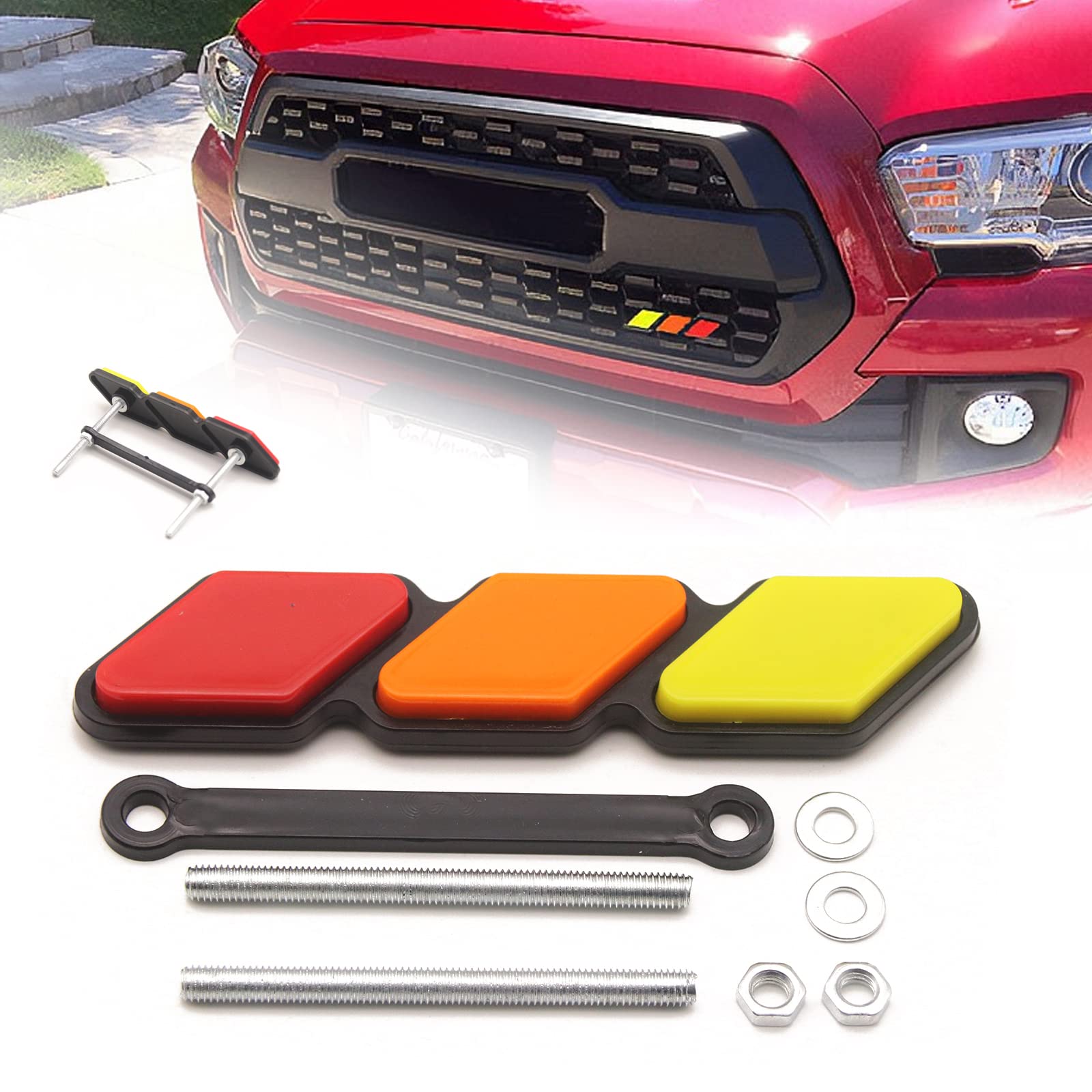 Tri-Color Front Grille Badge Emblem, Truck Emblem Decals Car Accessories Fit For Tac 4Runner Tundra Sequoia Rav4 Highlander(Yellow/Orange/Red)