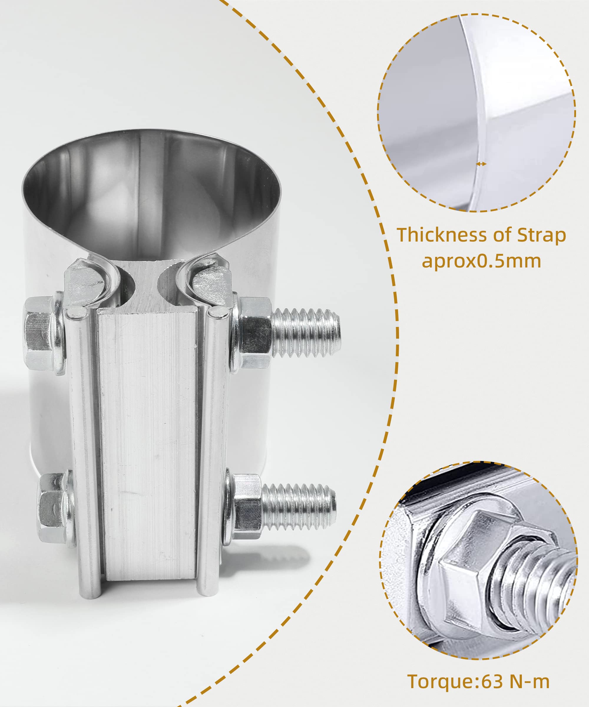 AOCISKA 2 Packs Exhaust Clamp,2.0    2.25    2.5    3.0    Stainless Steel Joint Exhaust Pipe Muffler Clamp Band Butt Joint Band