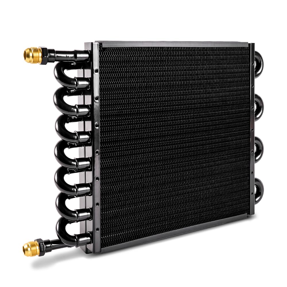 Bartoo 1/2'' Transmission Cooler, Aluminium Alloy 16 Pass Tube And Fin Universal Oil Cooler Kit Air Compressor Aftercooler (Blac