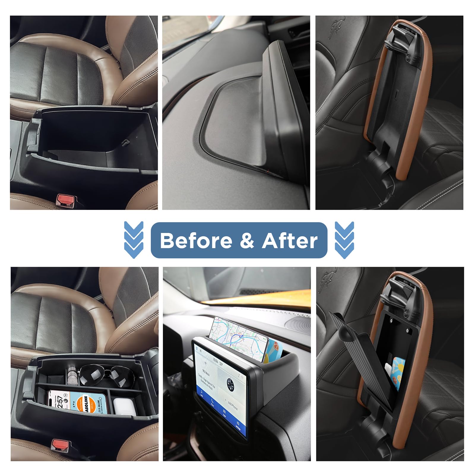 Carwiner 3 Pcs Center Console Organizer Compatible With 2021-2024 Ford Bronco Sport Cx430 Accessories, Armrest Storage Box & Das