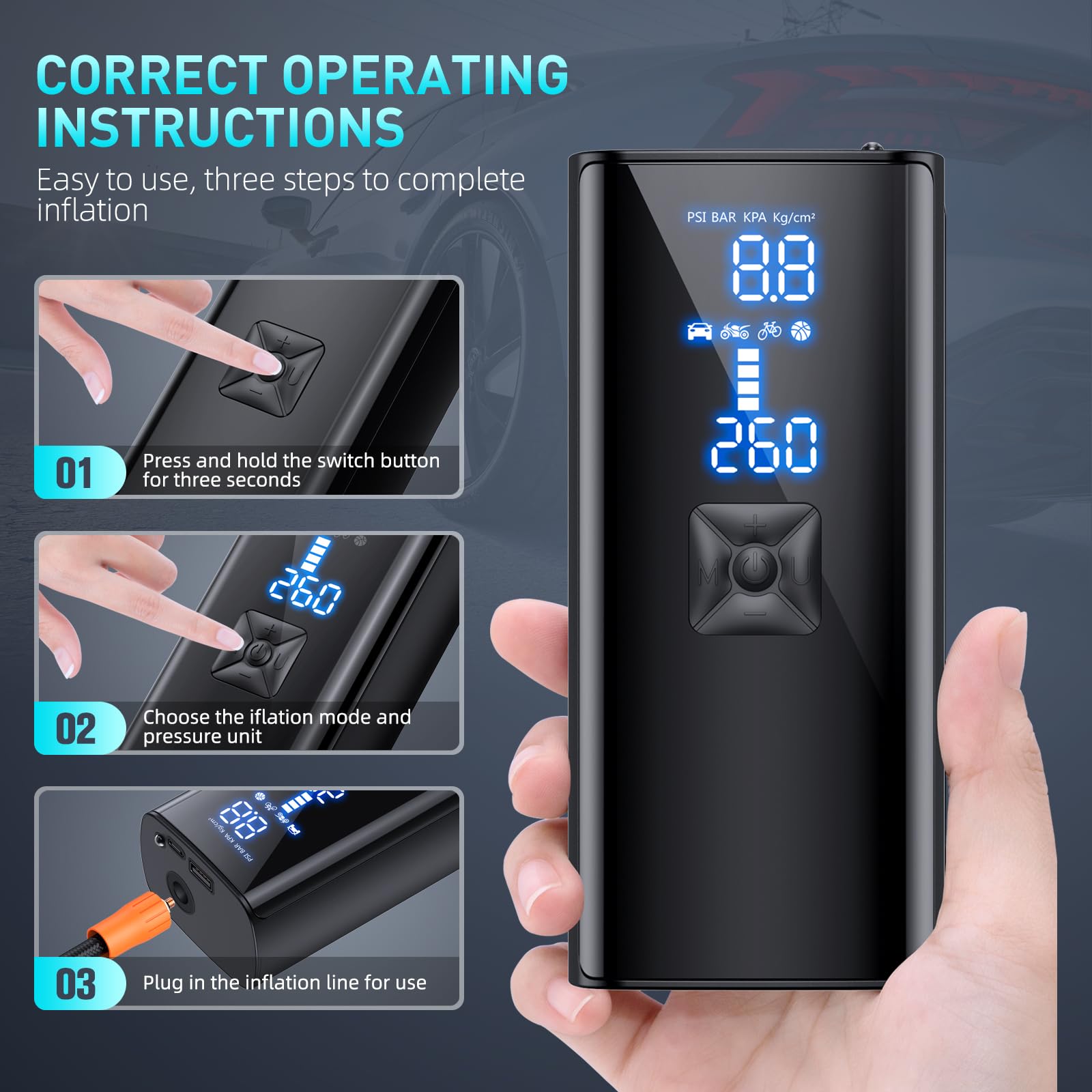 Tire Inflator Portable Air Compressor, 150Psi Portable Air Pump For Car Tires With 25000Mah Battery, 2X Faster Inflation Electri