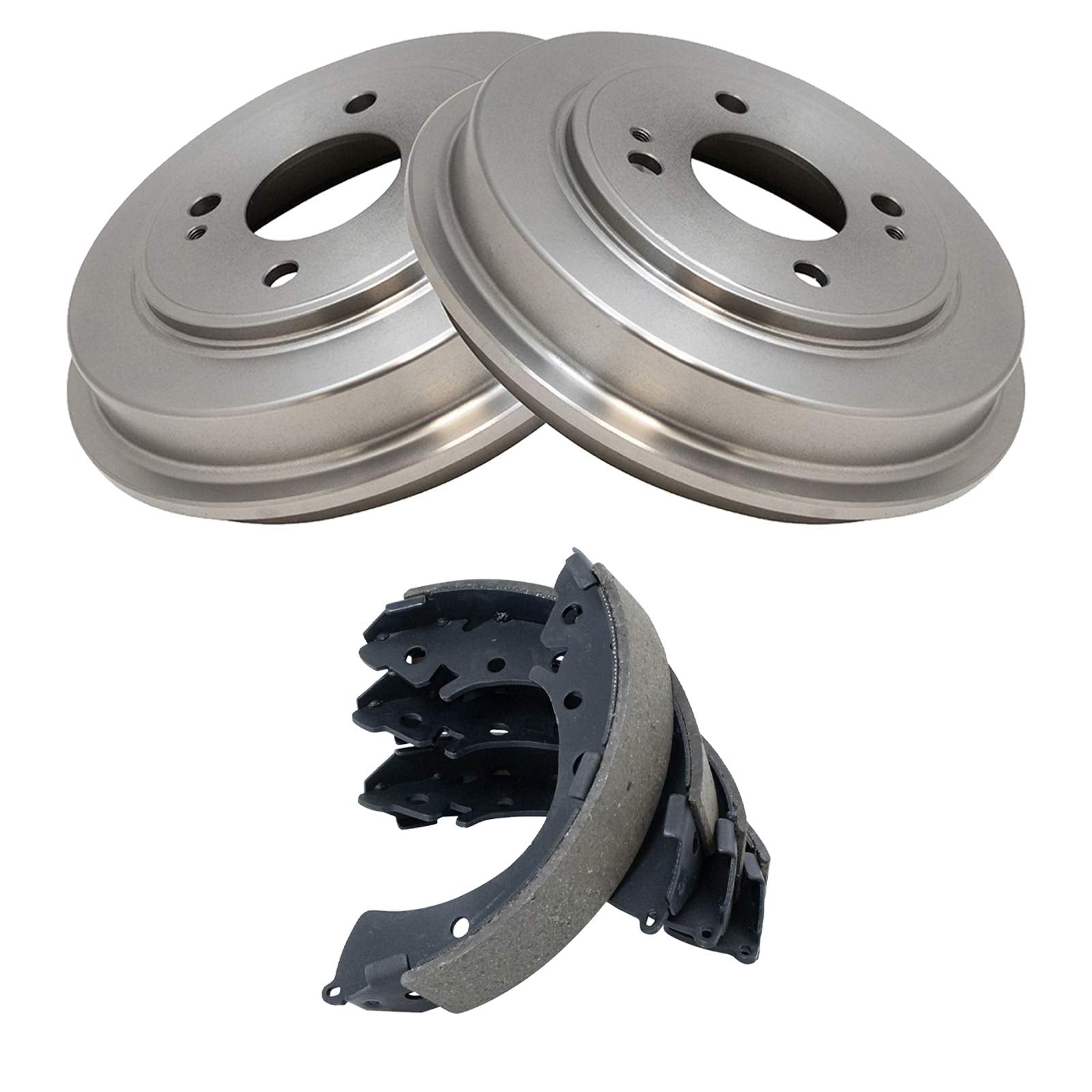 TRQ Rear Brake Shoes & 2 Drums Set Kit Compatible with 4 Stud Wheels Compatible with 01-05 Honda Civic