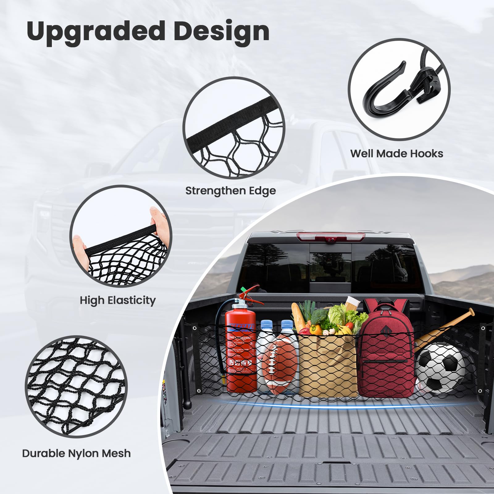 Canvcle Truck Bed Cargo Net for 2013-2025 GMC Sierra/Chevy Silverado 1500 2500 3500 Accessories Envelope Style Mesh Trunk Net Or