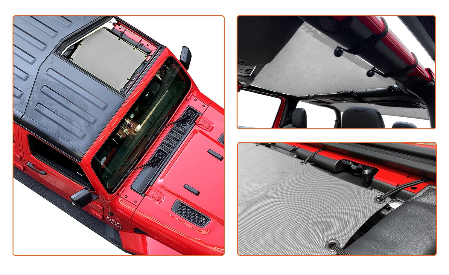 Shadeidea Jl Sun Shade Top For Jeep Wrangler 2 Door Top Sunshade (2018-2023), Front & Rear - Gray Mesh Screen Wrangler Cover, Uv