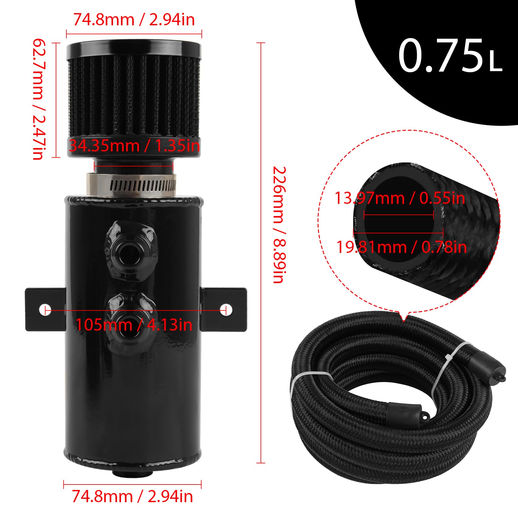 10An Baffled Oil Catch Can Breather Can With Drain Valve 750Ml Bundle And 10Ft 10An Fuel Line Fitting Kit Nylon Braided Cpe Oil Hose