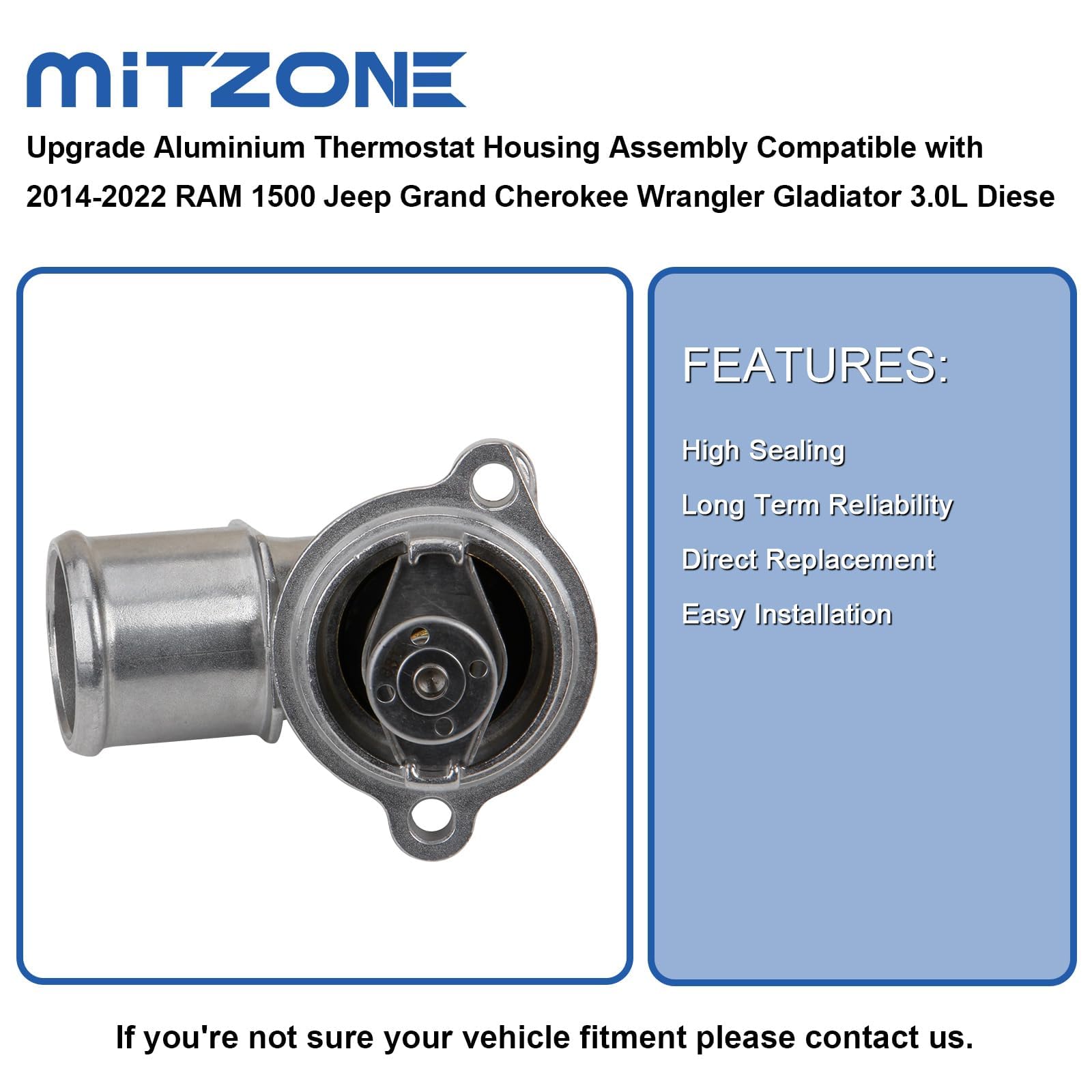 Mitzone Upgrade Aluminium Thermostat Housing Assembly Compatible With Jeep Grand Cherokee 2014-2020 Wrangler 2020-2022 Gladiator