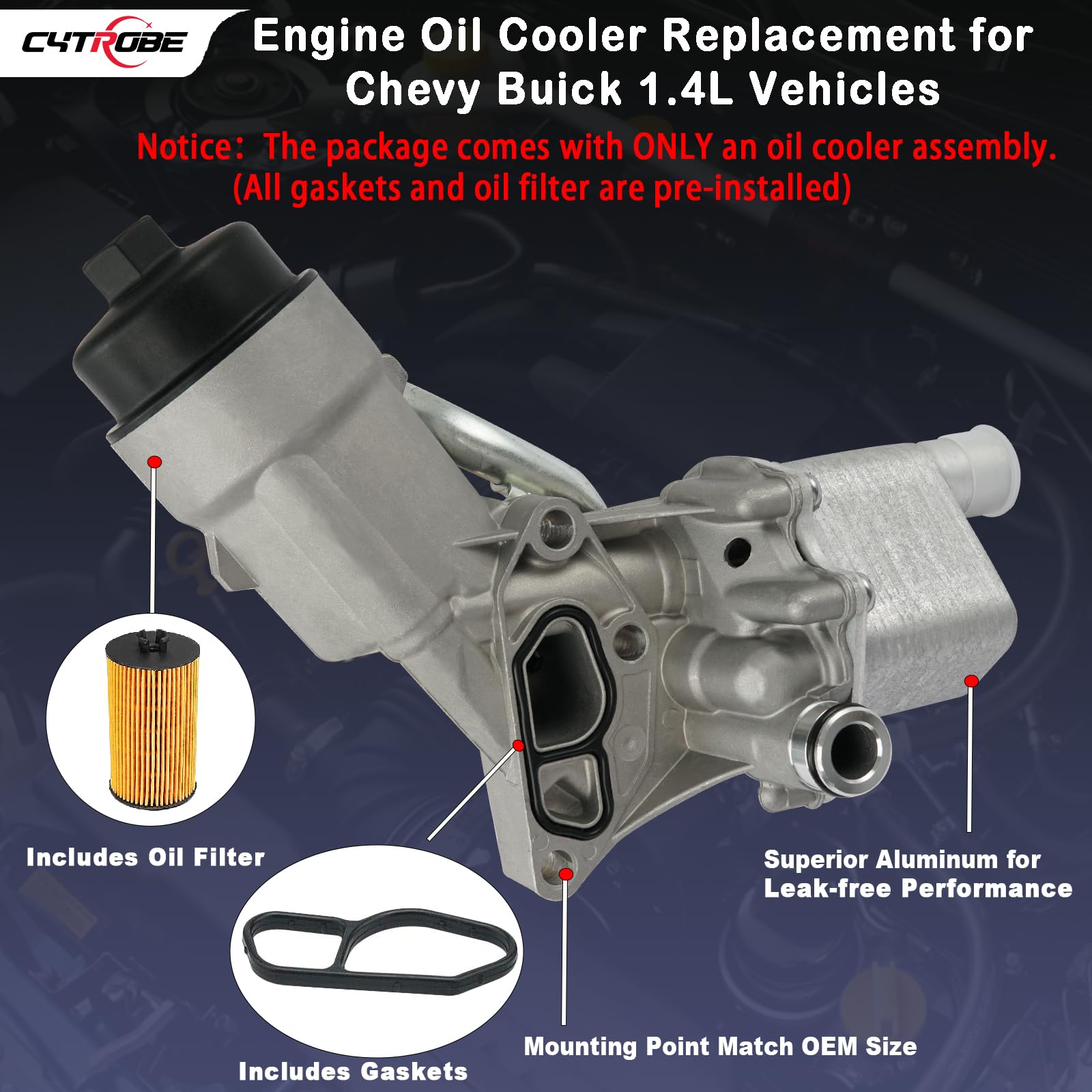 Engine Oil Cooler Filter Housing Assembly Adapter with Gasket, Filter Insert, Cap Compatible with 2011-2021 Chevy Cruze Sonic Tr