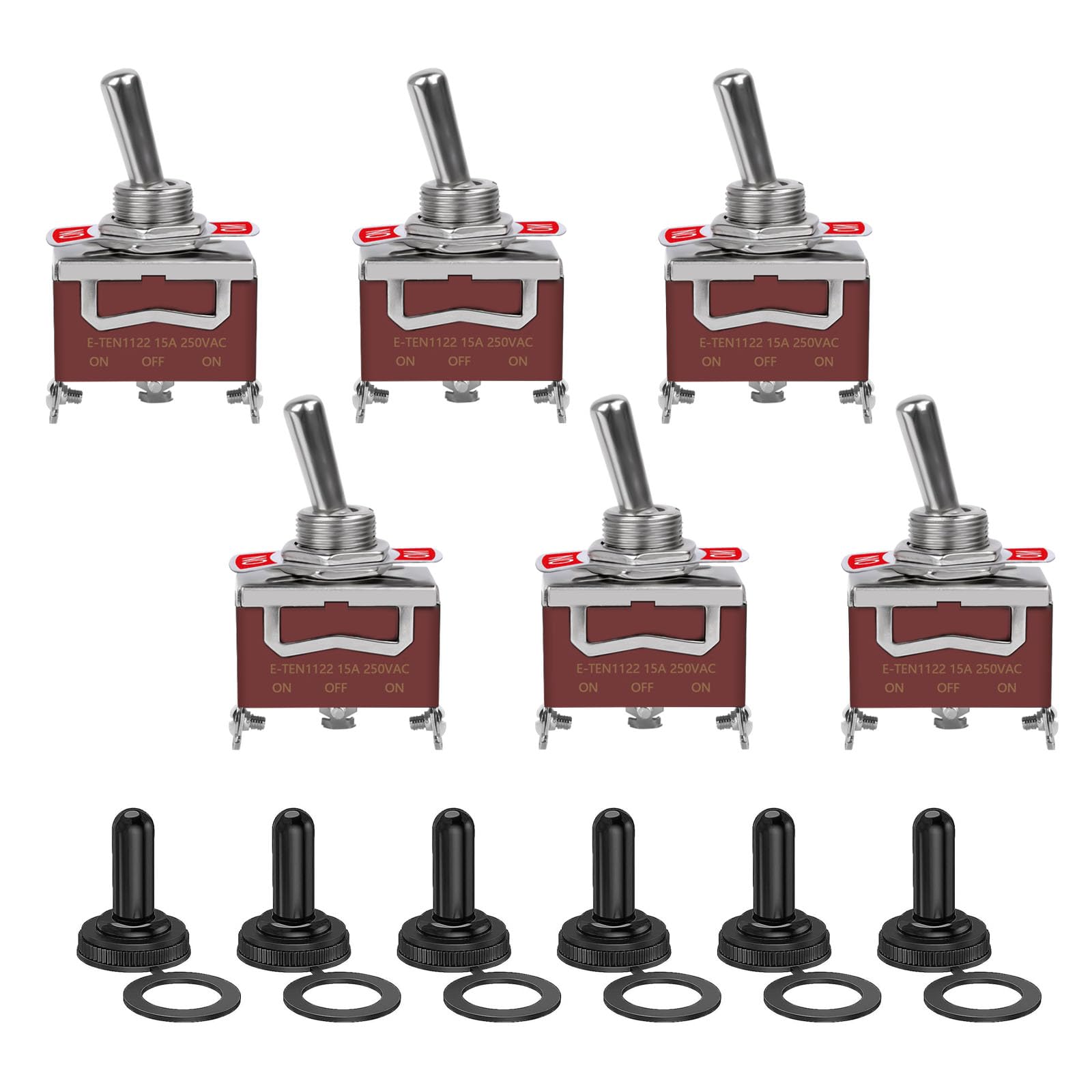 6 Pack Toggle Switch, 3 Pin 12V Dc 30A/250V Ac 15A, Heavy Duty Spdt On Off On Switch, Marine Waterproof Toggle Switch With Boot