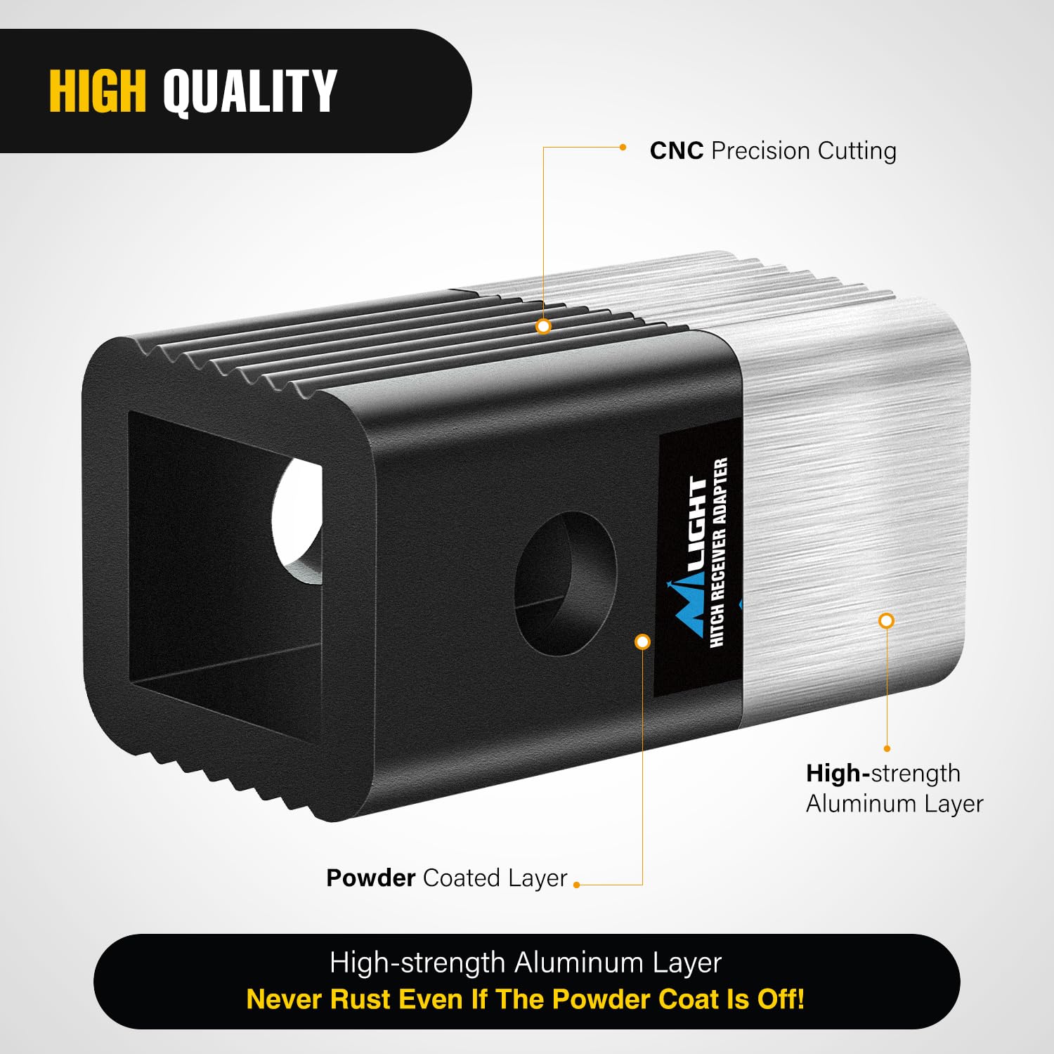 Nilight Trailer Hitch Receiver Extender Adapter Reducer 2 To 1-1/4 Inch Sleeve Convertor Receiver Aluminum Towing Accessories Fo