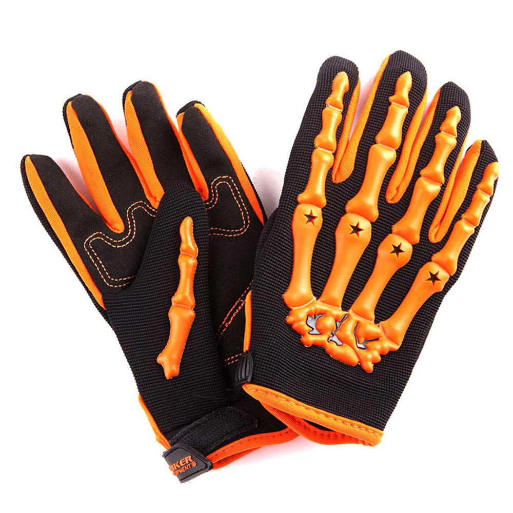 1Storm Motocross Adult Helmet Bmx Mx Atv Dirt Bike Helmet Racing Orange + Goggles + Skeleton Orange Glove Bundle