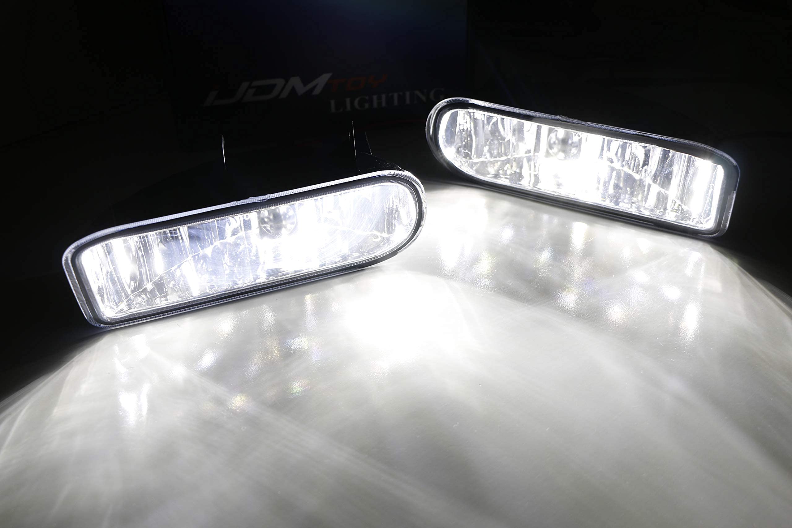 Ijdmtoy Clear Lens Xenon White Led Fog Lights Foglamp Kit W/Mounting Brackets Compatible With 1999-2002 Chevrolet Silverado 1500 2500, 2000-2001 3500, 2000-2006 Suburban Tahoe