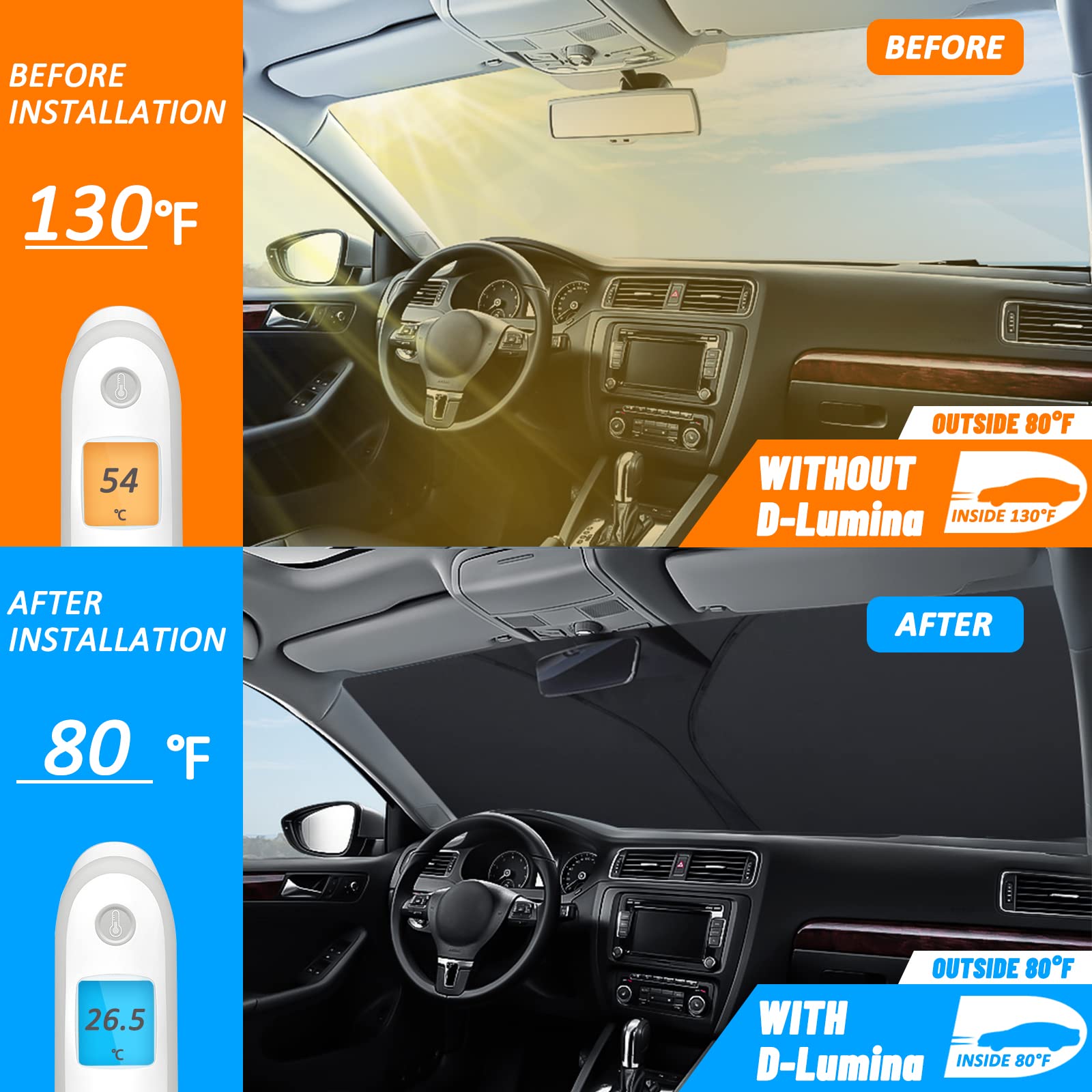 D-Lumina Windshield Sun Shade For Volkswagen Atlas 2018-2023 Vw Atlas Cross Sport Accessories, Front Window Sunshade Sun Visor P