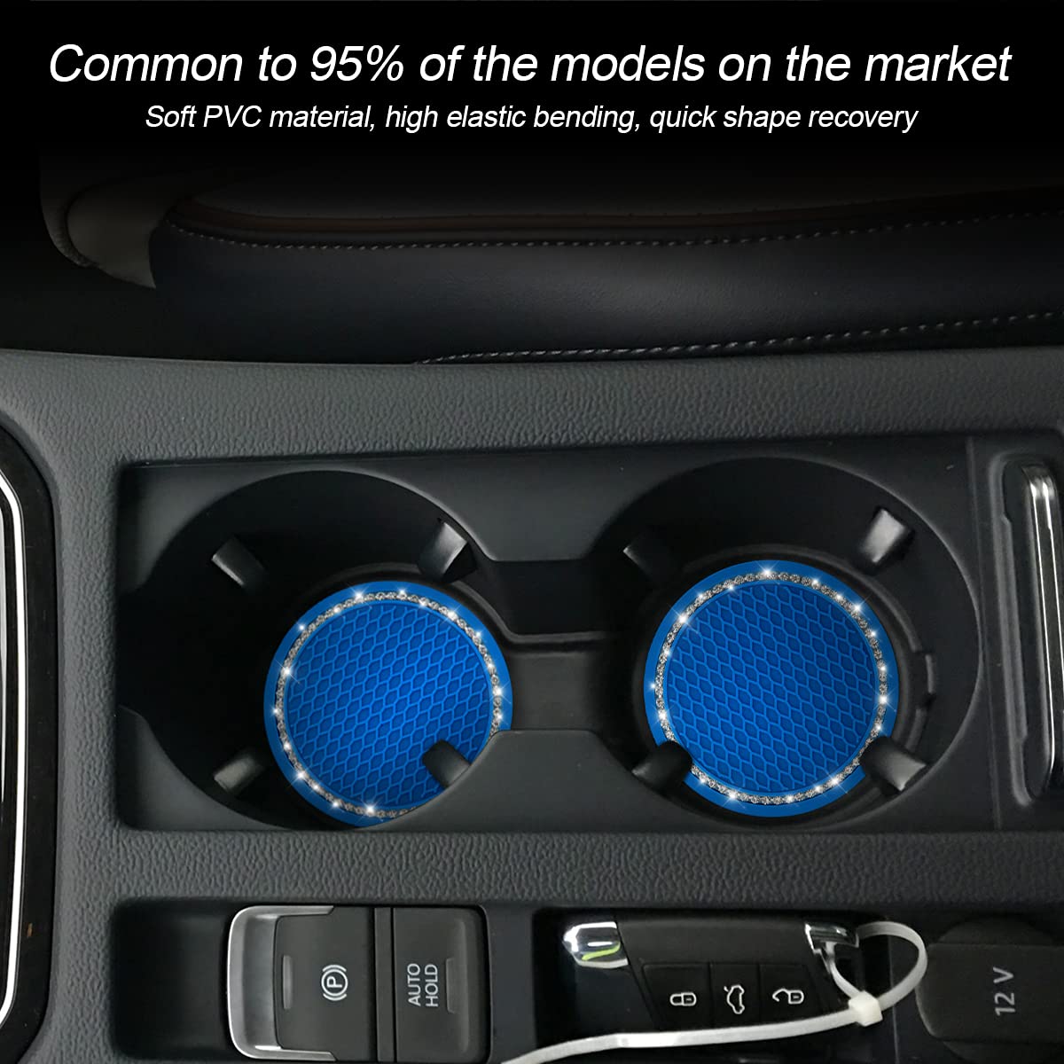 2 Pack Car Bling Cup Holder Coaster, 2.75 Inch Crystal Rhinestone Car Cup Holder Insert Coaster,Universal For Cars, Vehicles, Suvs, Car Interior Accessories For Women And Men (Deep Blue)