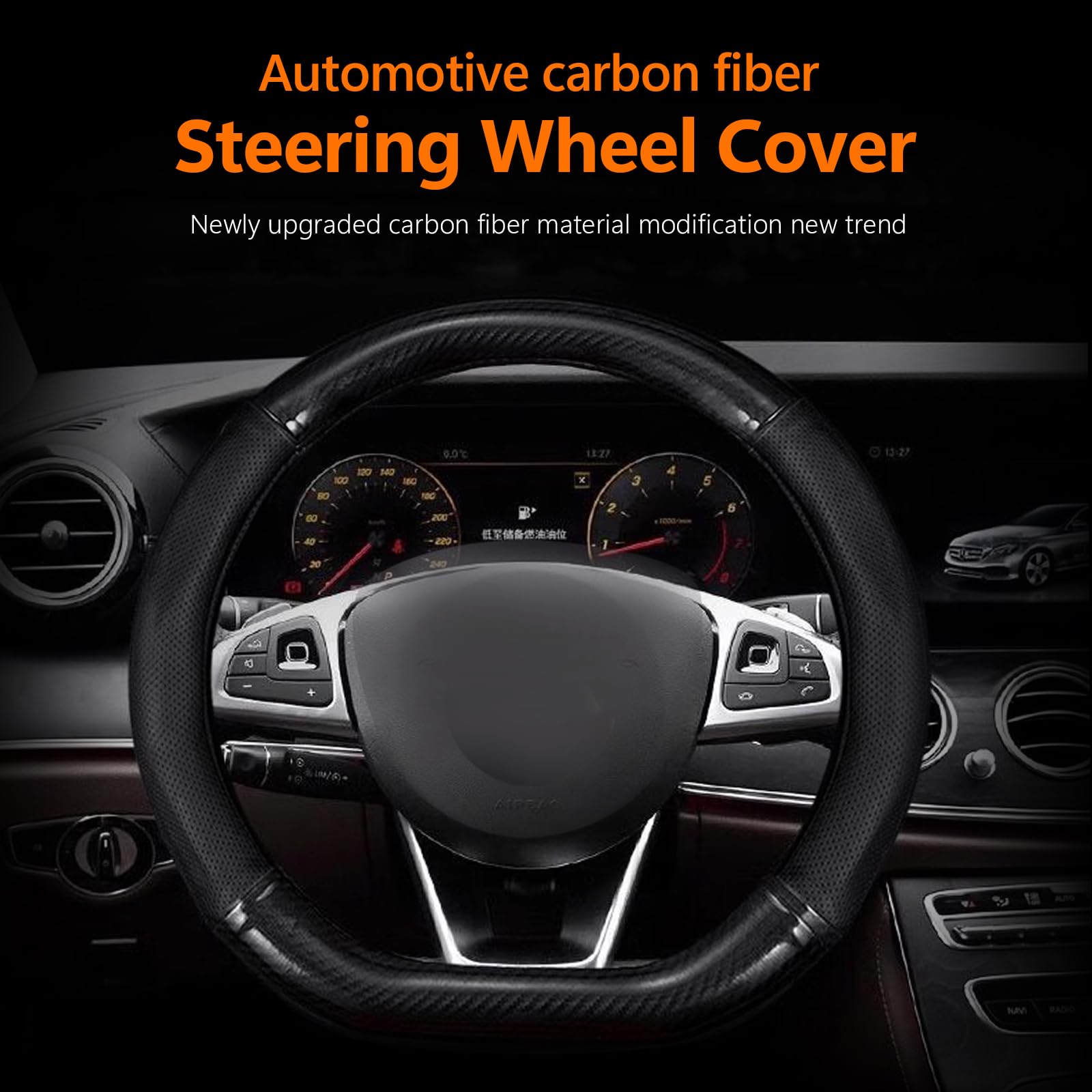 Qodolsi 1 Pack Car Breathable Steering Wheel Cover, Wear -Resistant Steering Wheel Sleeve, Carbon Fiber Non-Slip Steering Wheel Protector, Four Seasons Universal Steering Wheel Set (Black #D -Shaped)