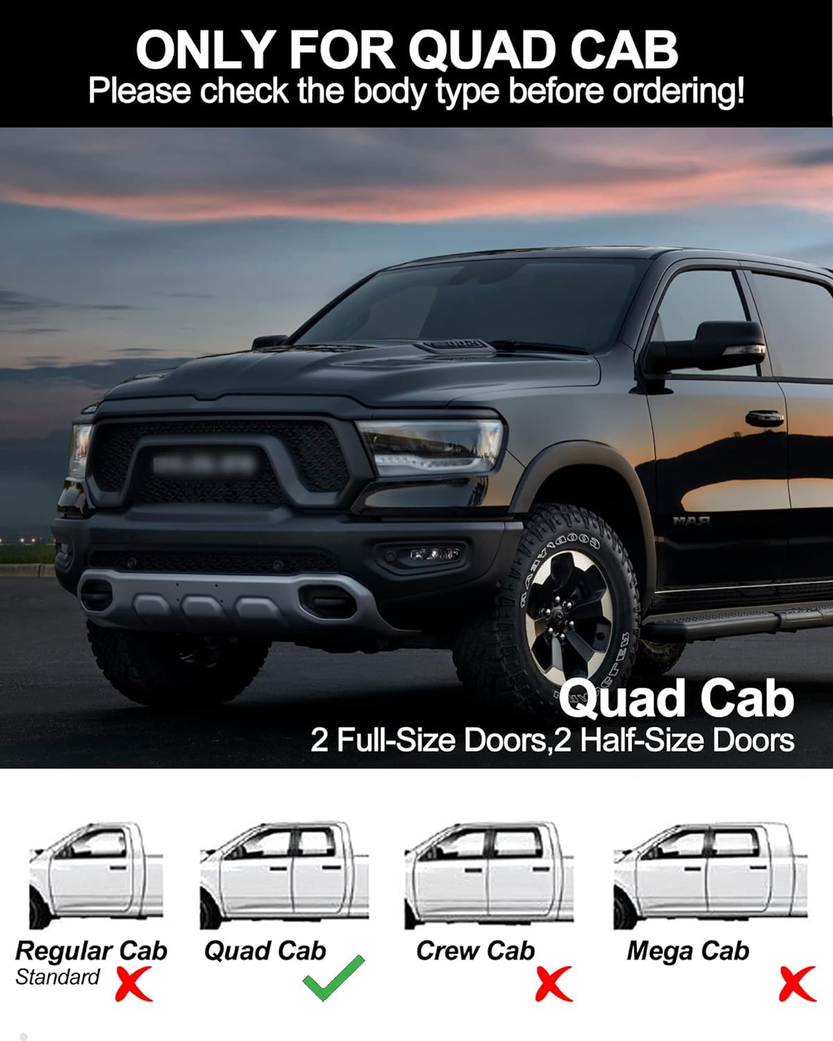 KYBOLT Running Boards Compatible with 2019 2020 2021 2022 2023 2024 Dodge Ram 1500 Quad Cab(New Body Only),Aluminum Side Steps f