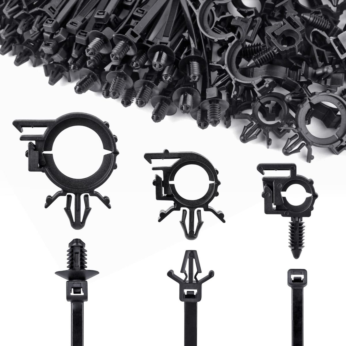 Unigt 150Pcs Push Mount Cable Zip Tie With Car Wire Loom Routing Clips, Universal Compatible With Gm Ford Trucks Cars Sedan Utv Engine Bay Self Locking Straps