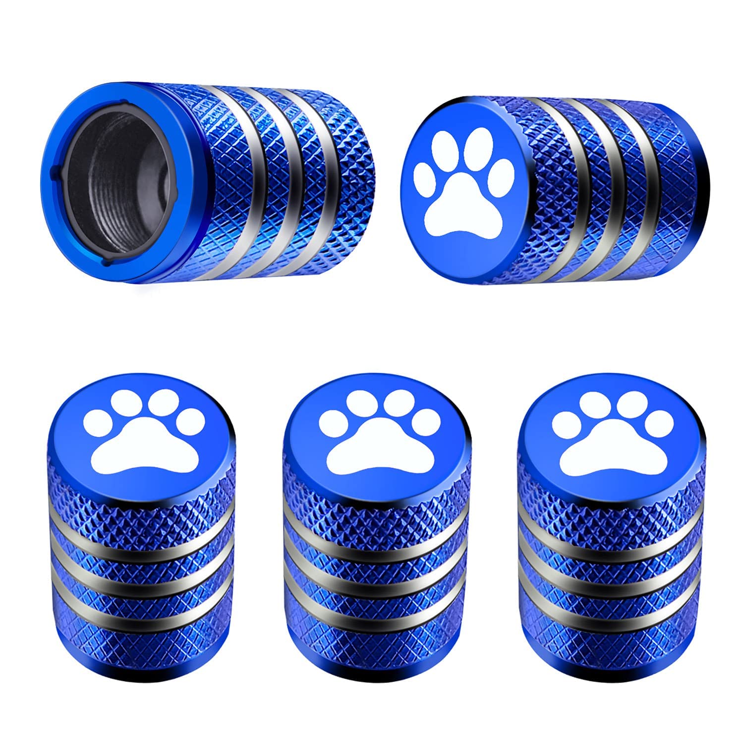 Tire Valve Stem Cap Cover - (5 Pack) Tire Air Caps Metal With Plastic Liner Corrosion Resistant Leak-Proof Cat/Dog Paw For Car Truck Motorcycle Bike Blue