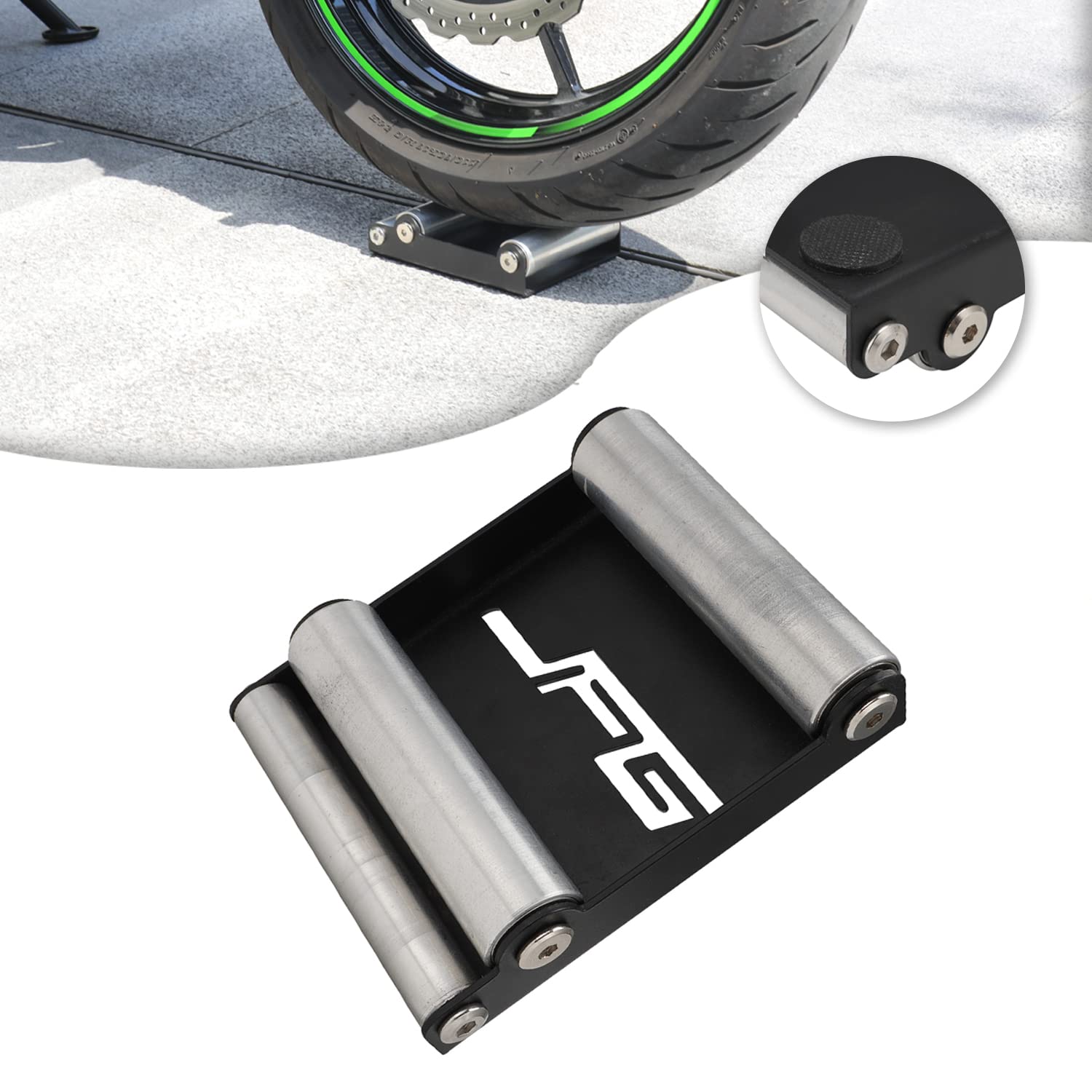 JFG RACING Motorcycle Wheel Cleaning Stand,Universal Paddock Stand Portable Wheel Roller Stand for Motorcycle Street Bike for Ti