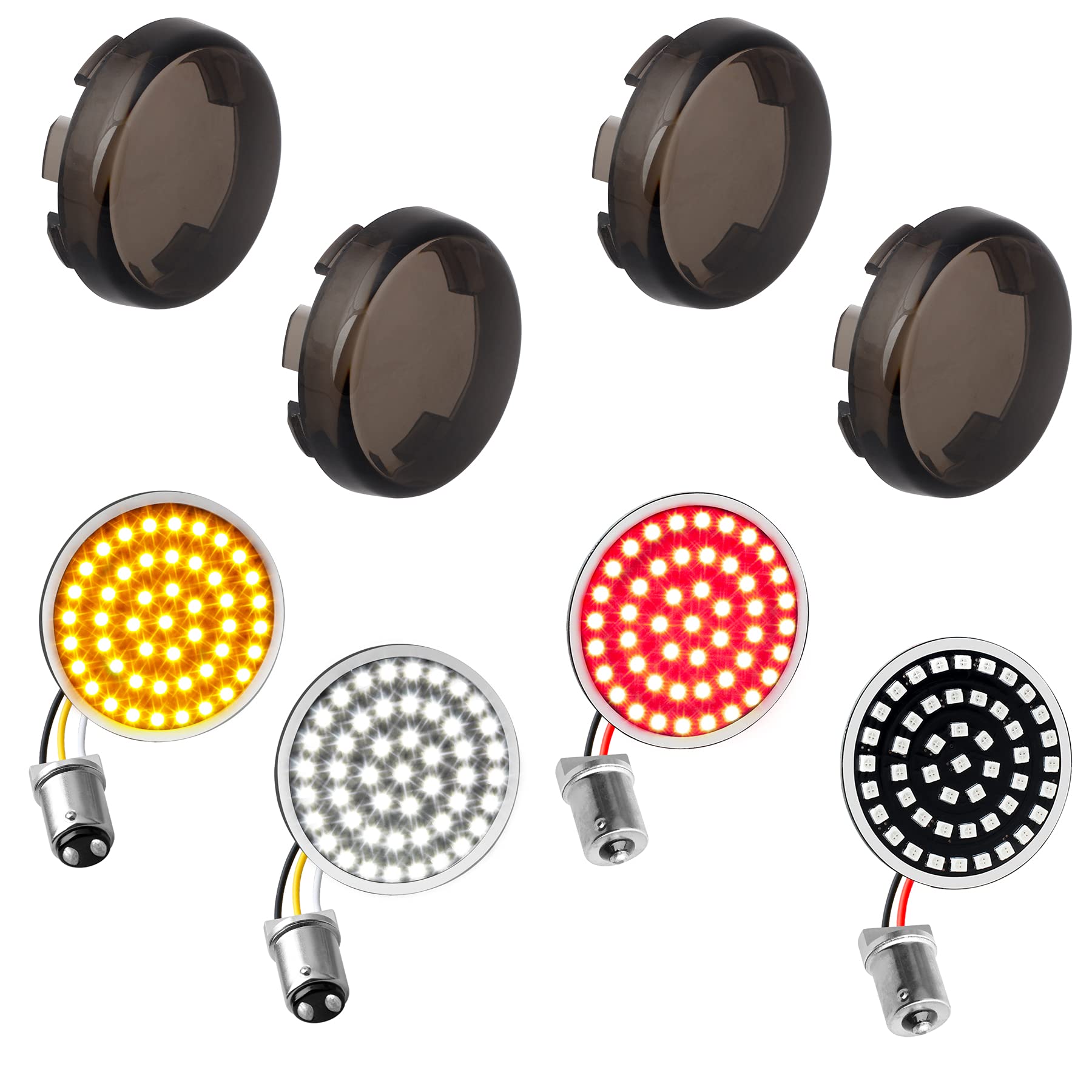 Quasco Led Turn Signal Lights 1157 Front + 1156 Rear Blinkers With Smoked Lens For 2 Inch Bullet Housing Compatible With Harley 