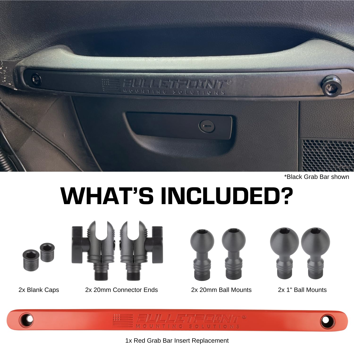 Bulletpoint Mounting Solutions Metal Grab Bar Insert Replacement With 2 Mounting Points Compatible With 2011-2018 Jeep Wrangler