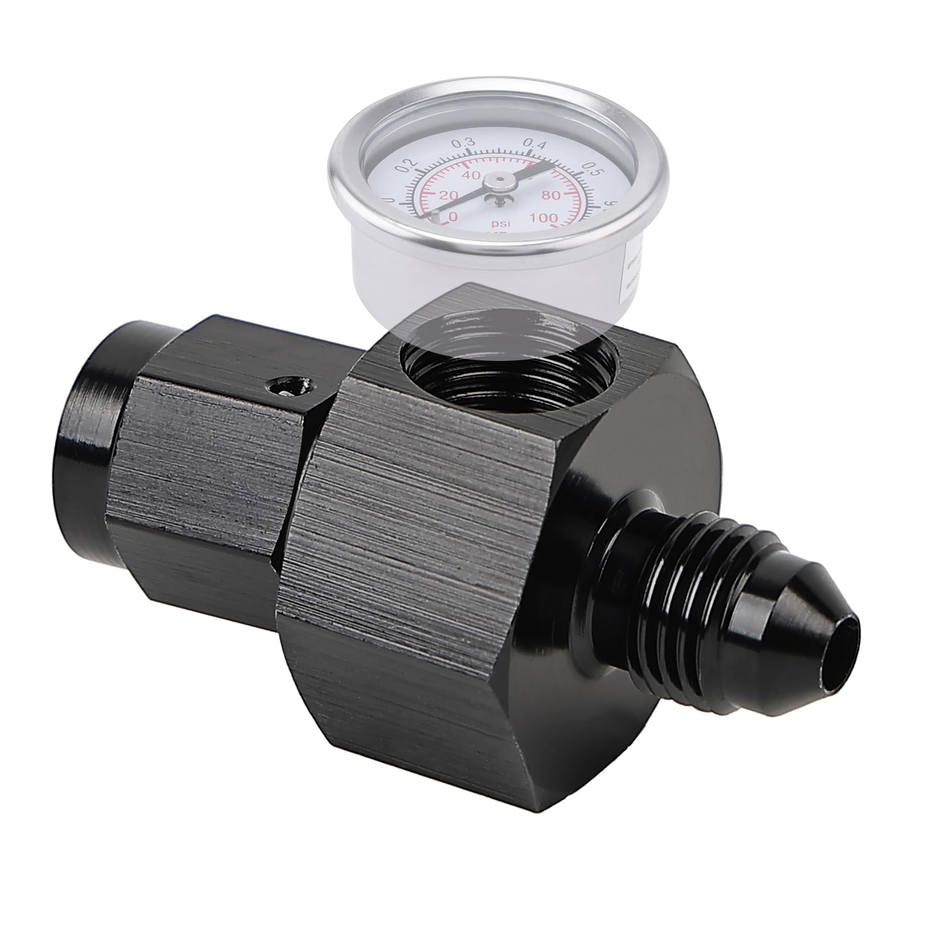 Evil Energy 3An Male Flare To -3 Female Swivel With 1/8 Npt Gauge Port Fuel Pressure Take Off Fitting Adapter Aluminum