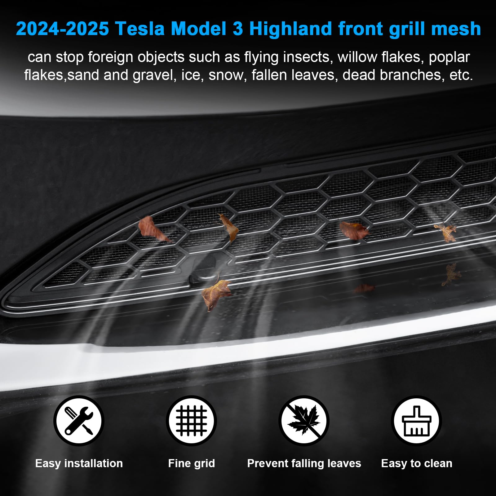 Kunist Grille Mesh Inserts For New Tesla Model 3 Highland Front Air Inlet Vent Grille Cover Replacement For Tesla Model 3 2024 2