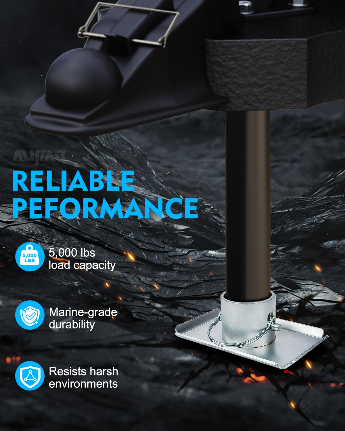 Aupar Trailer Jack Foot Plate with Pin Base, 5000lbs Capacity Trailer Jack Foot Pad Compatible with Boat Trailer Jack Tongue Par