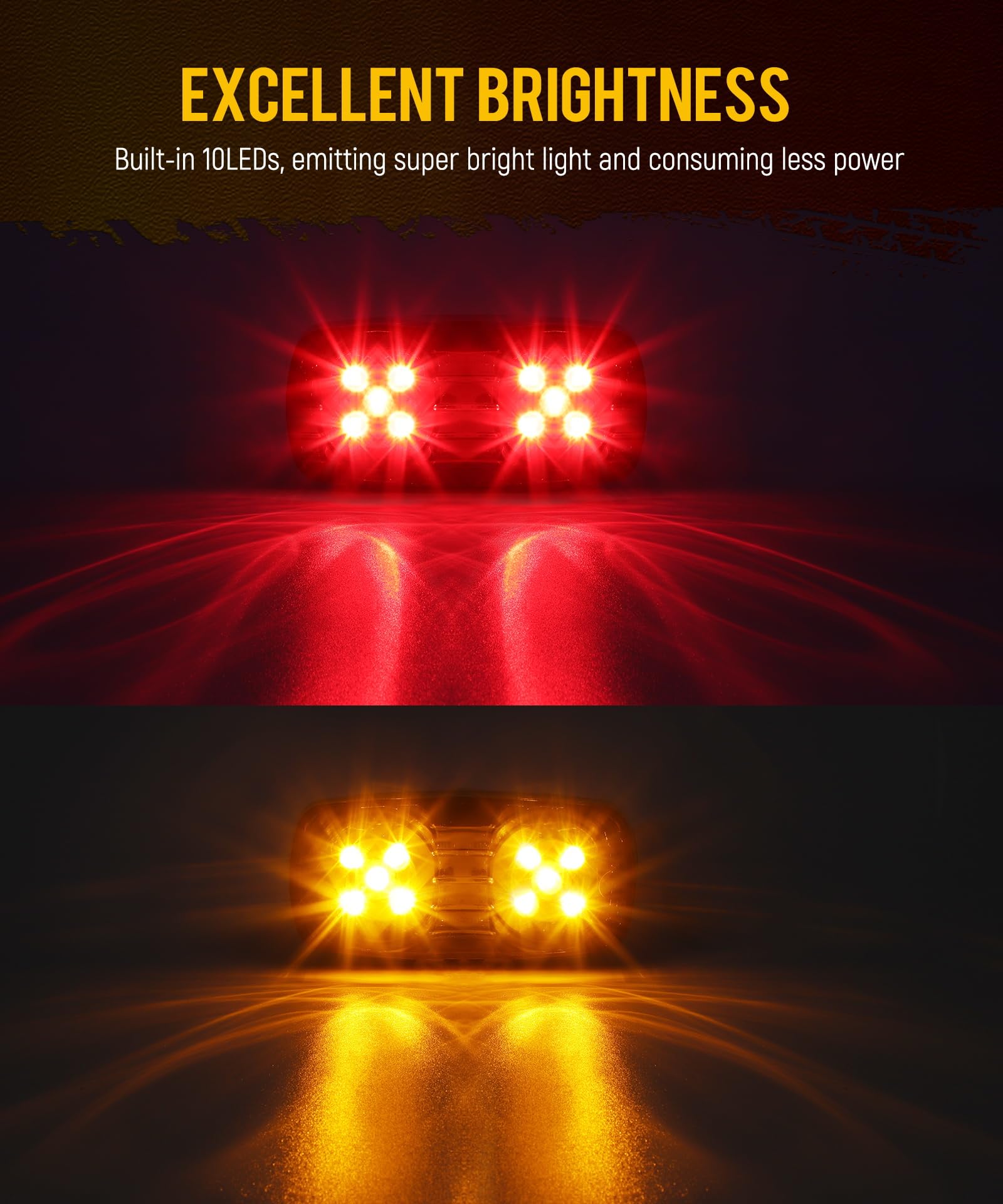 Partsam 14X Trailer Rv Marker Led Lights Double Bullseye 10Leds Clearance Lights Red/Amber, 4X2 Tiger Eye 12V Rectangular Led Si